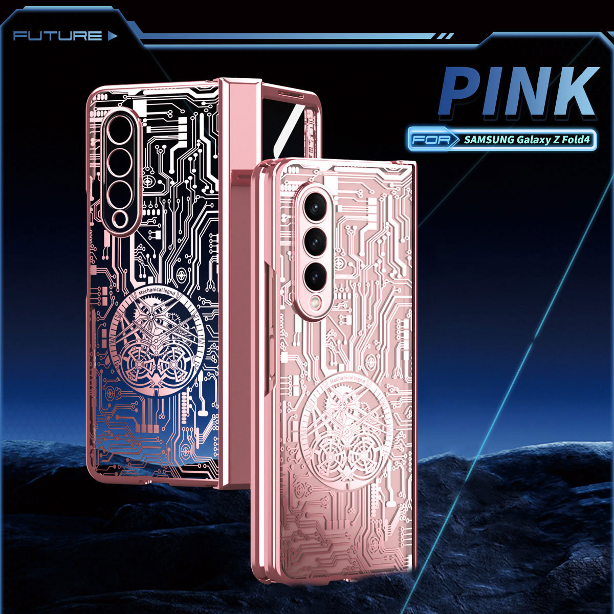 Compatible with Samsung Z Fold8/7/6 phone case, 5/4 electroplated mechanical gear shell film, full-coverage folding screen protective case