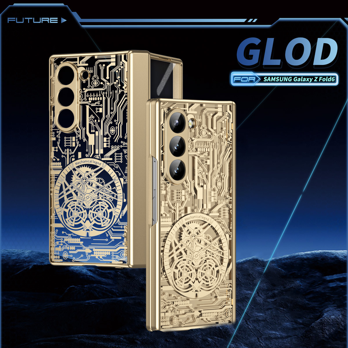 Compatible with Samsung Z Fold8/7/6 phone case, 5/4 electroplated mechanical gear shell film, full-coverage folding screen protective case