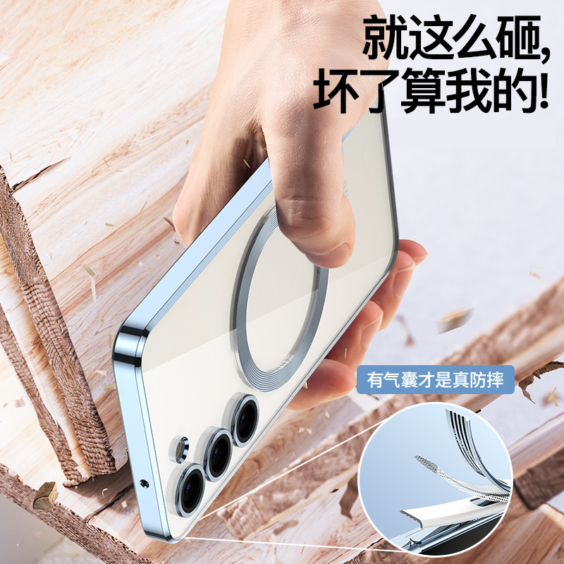 Compatible with Samsung S26 Ultra phone case, electroplated, S25 Plus magnetic wireless charging lens film, full-coverage TPU soft case