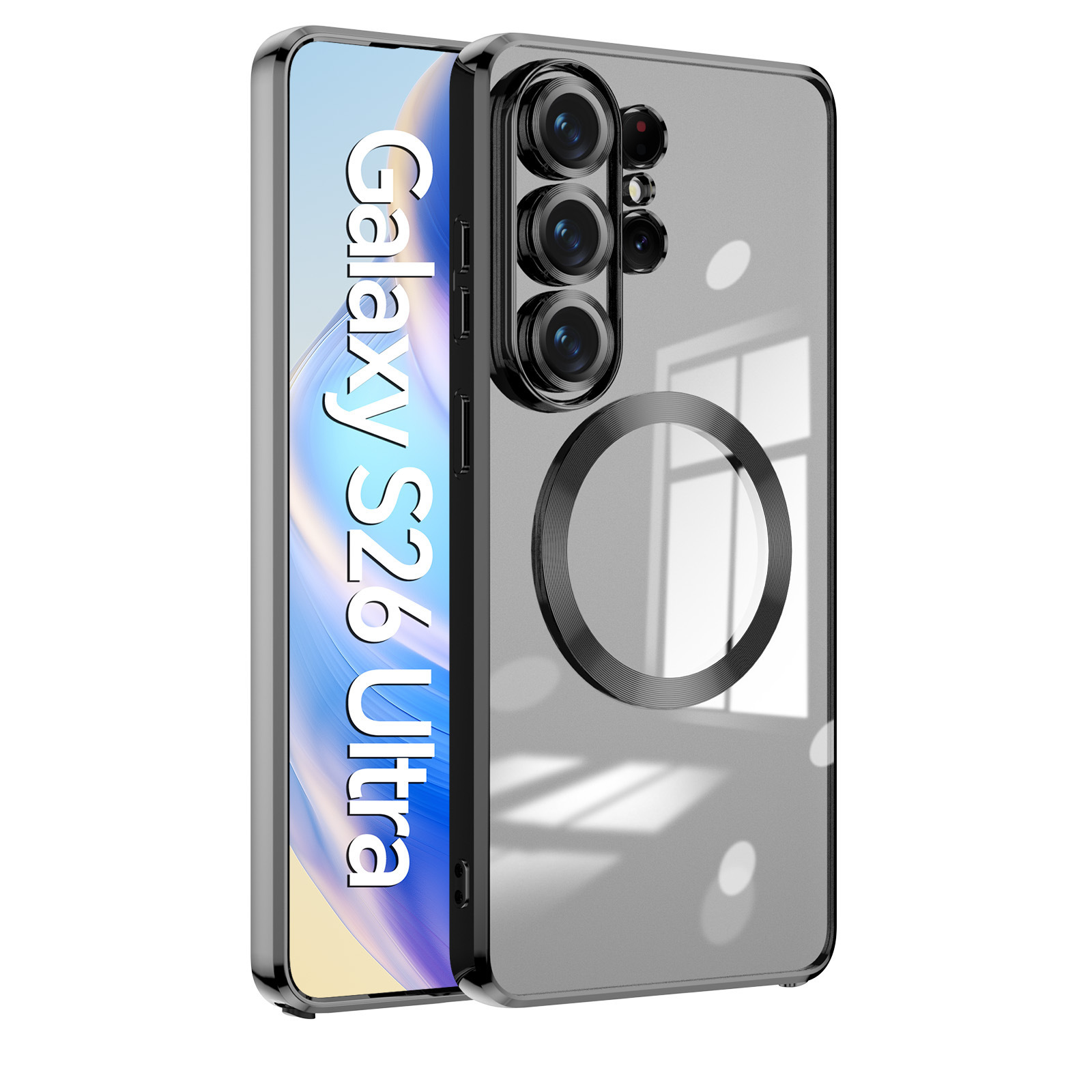 Compatible with Samsung S26 Ultra phone case, electroplated, S25 Plus magnetic wireless charging lens film, full-coverage TPU soft case