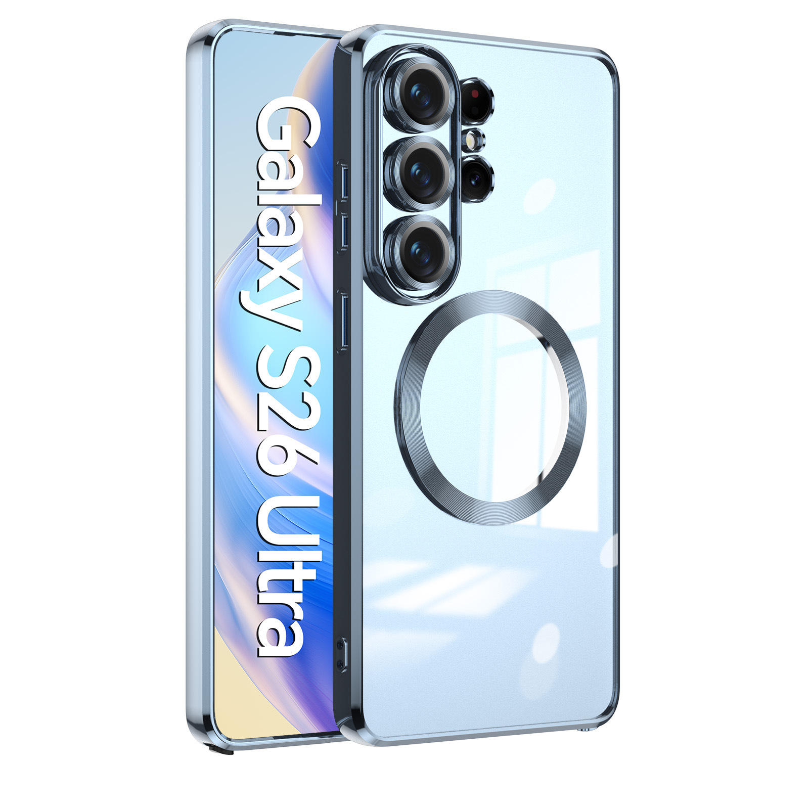 Compatible with Samsung S26 Ultra phone case, electroplated, S25 Plus magnetic wireless charging lens film, full-coverage TPU soft case