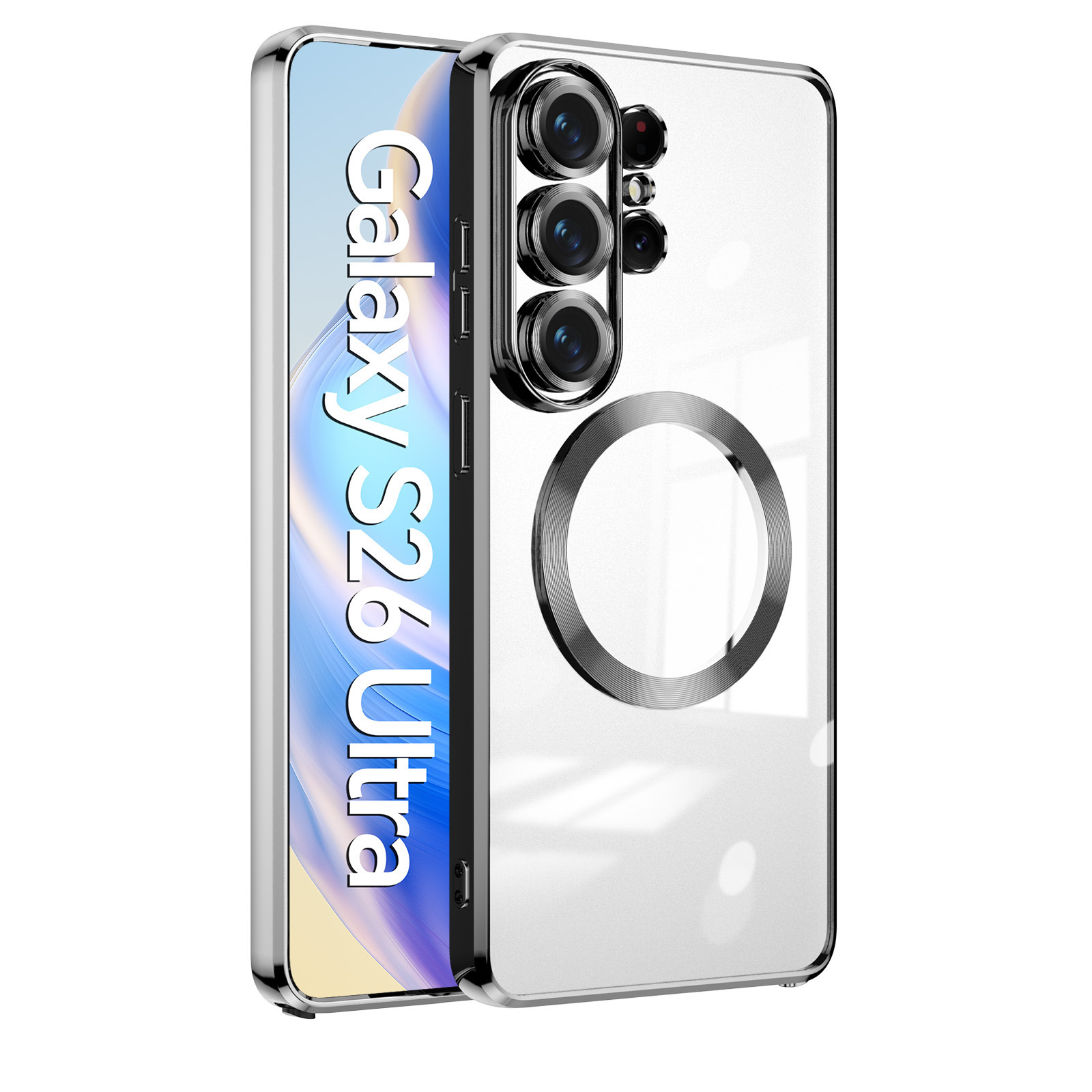 Compatible with Samsung S26 Ultra phone case, electroplated, S25 Plus magnetic wireless charging lens film, full-coverage TPU soft case