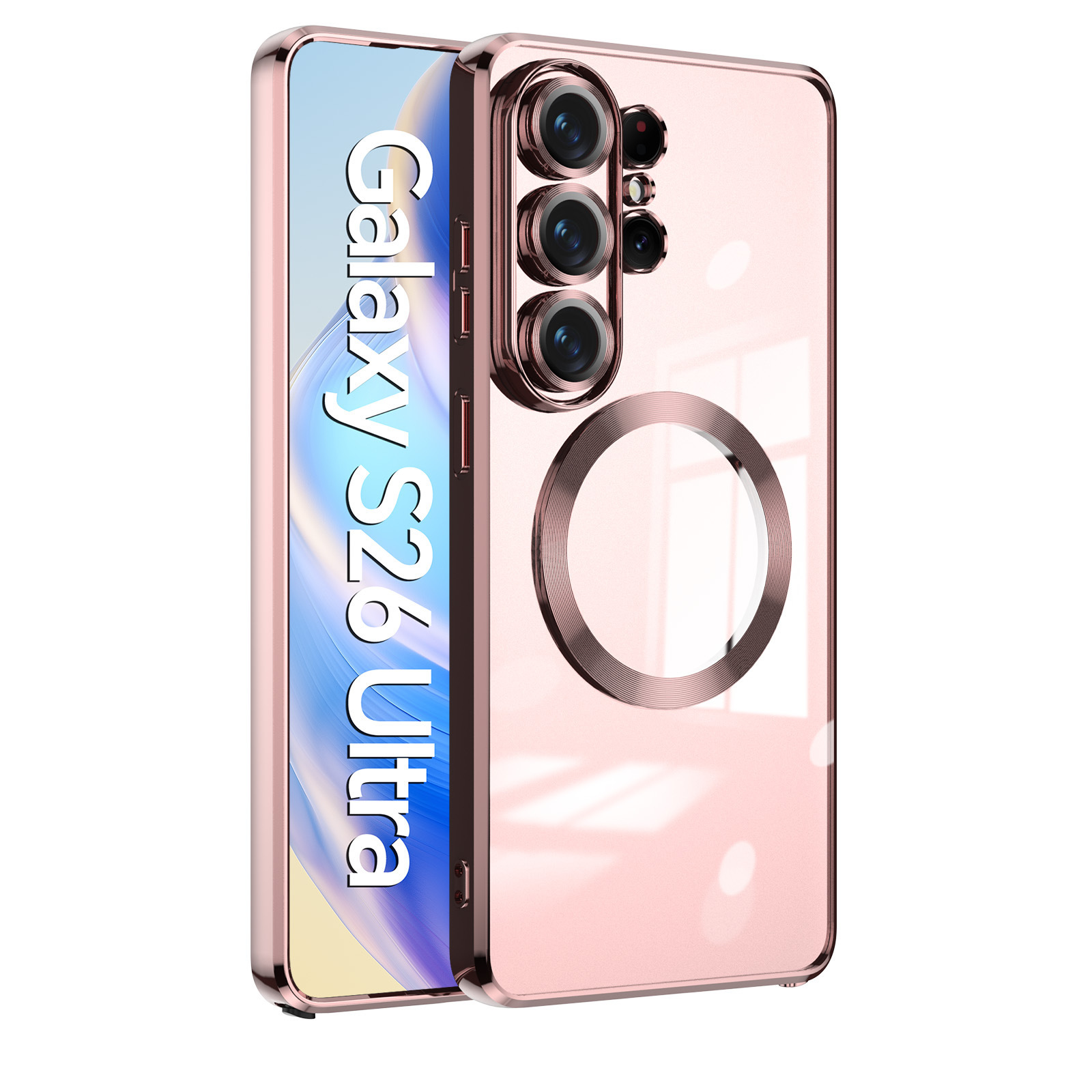 Compatible with Samsung S26 Ultra phone case, electroplated, S25 Plus magnetic wireless charging lens film, full-coverage TPU soft case