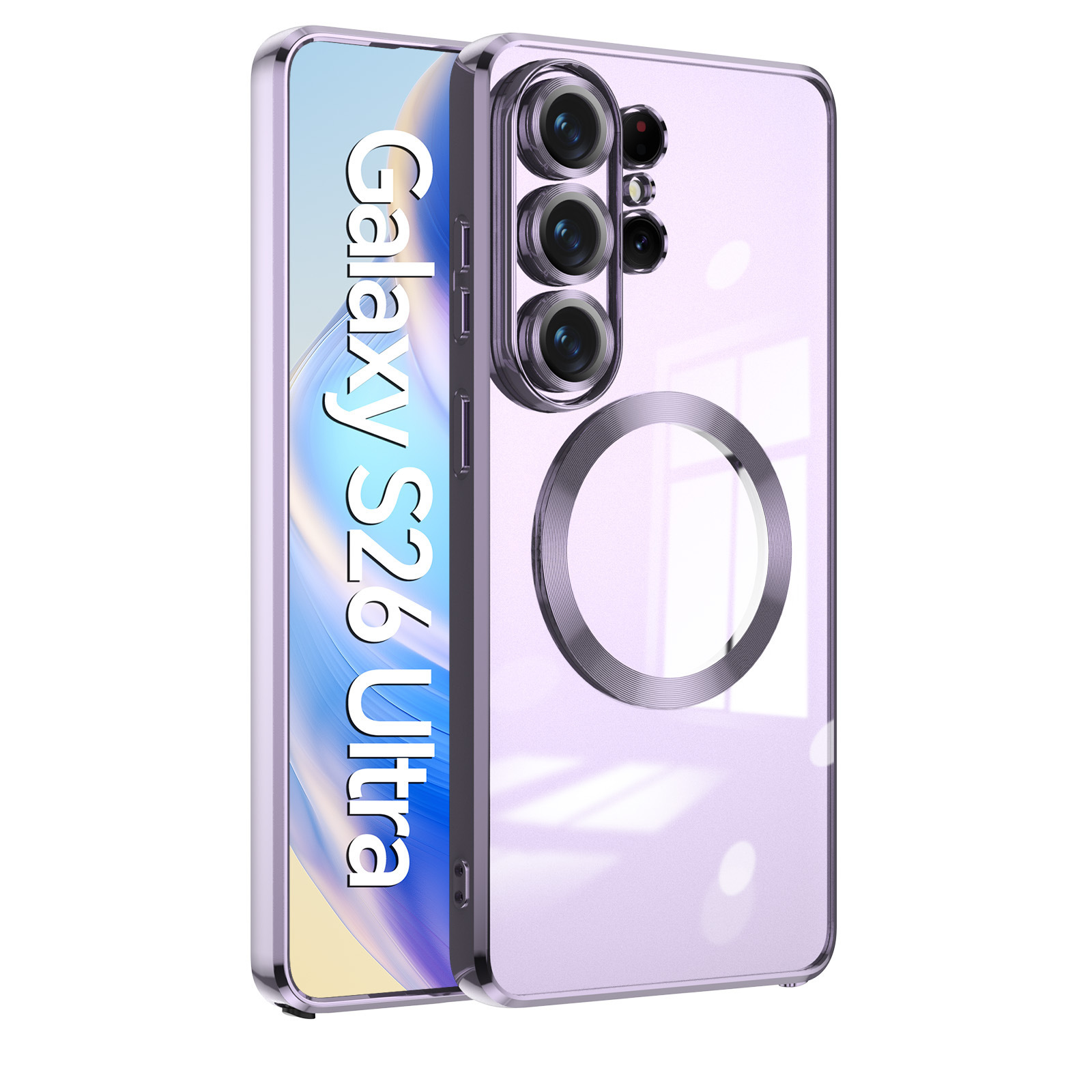 Compatible with Samsung S26 Ultra phone case, electroplated, S25 Plus magnetic wireless charging lens film, full-coverage TPU soft case