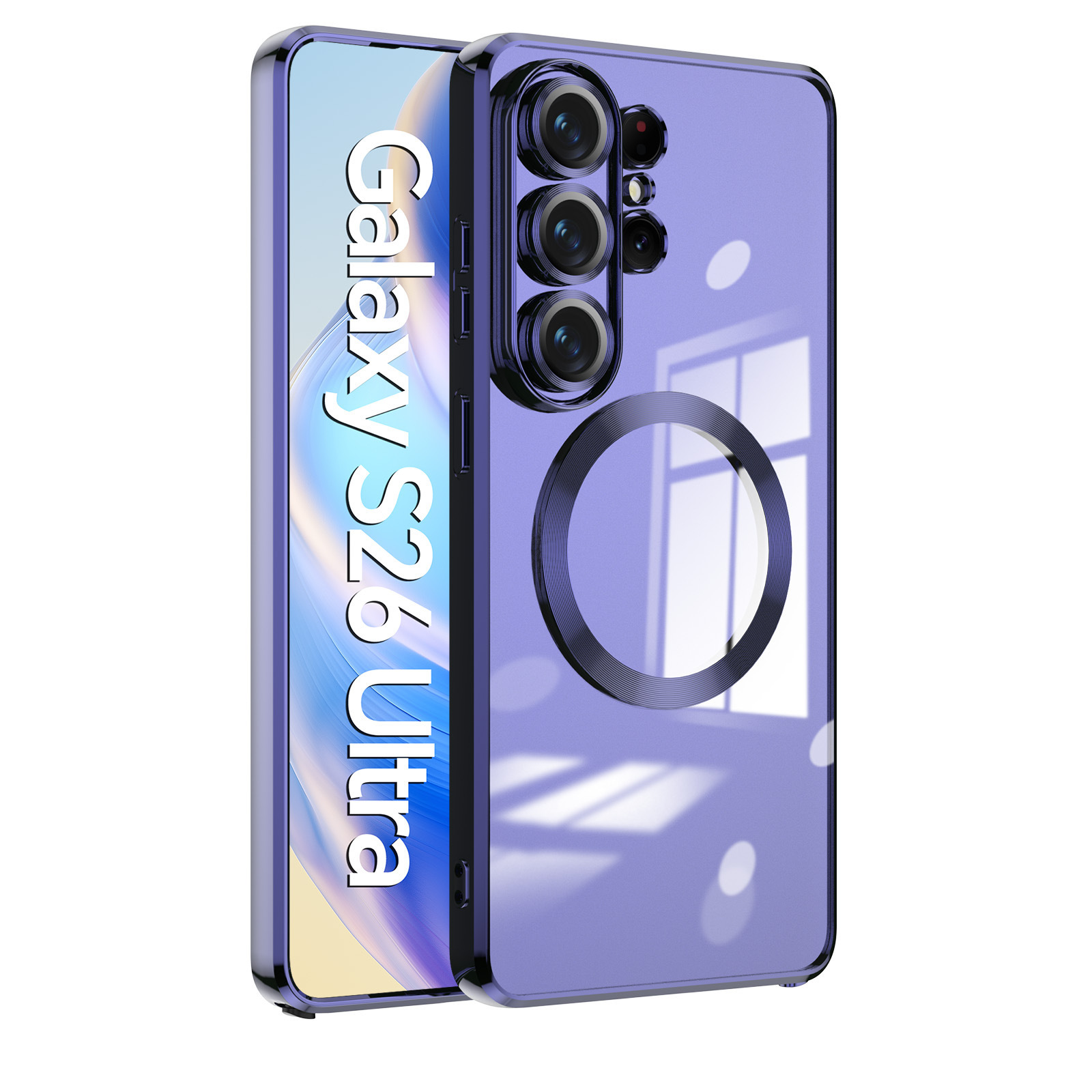 Compatible with Samsung S26 Ultra phone case, electroplated, S25 Plus magnetic wireless charging lens film, full-coverage TPU soft case