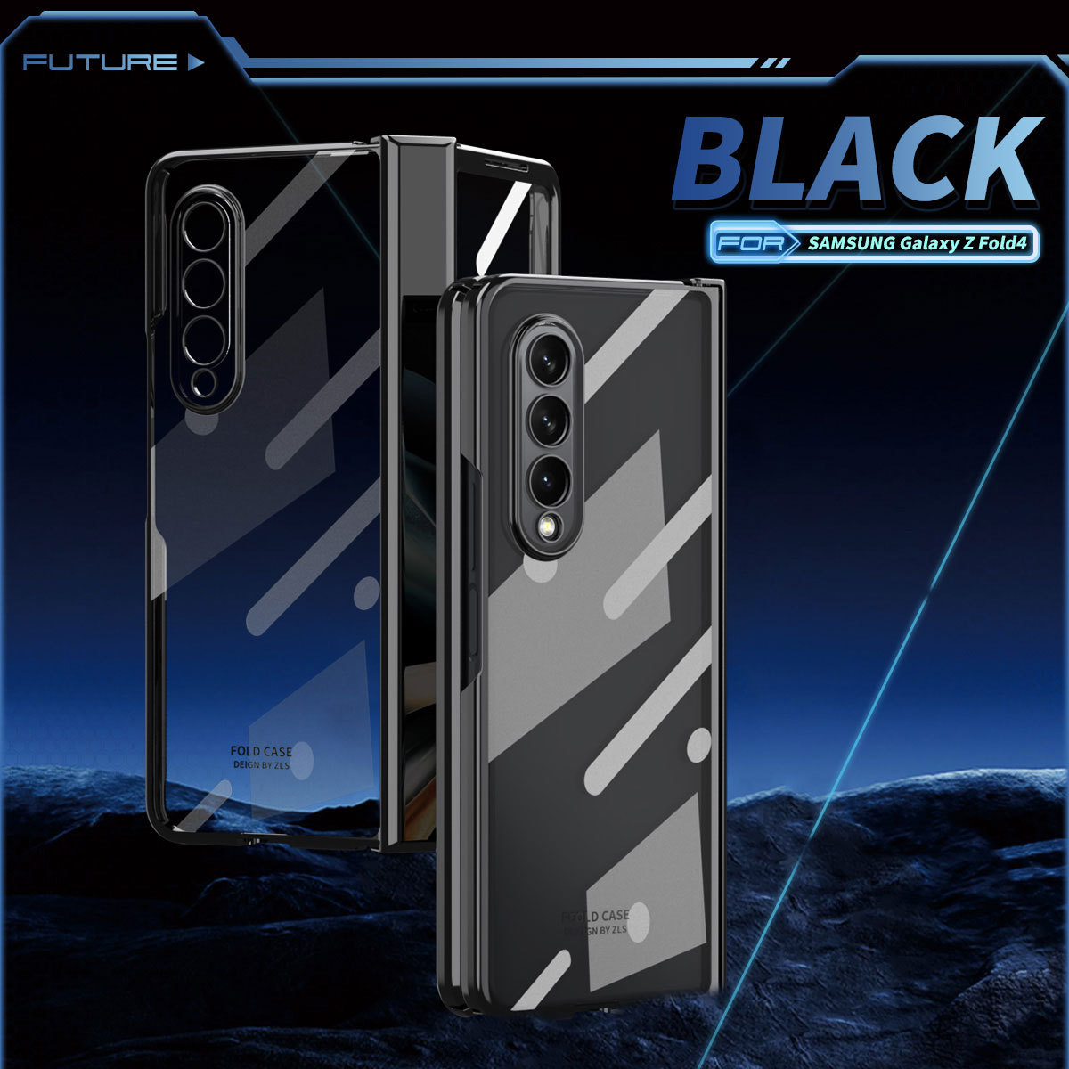 Compatible with Samsung Z Fold5/4 phone case, foldable screen Fold3 transparent electroplated case film hinge full-coverage protective case