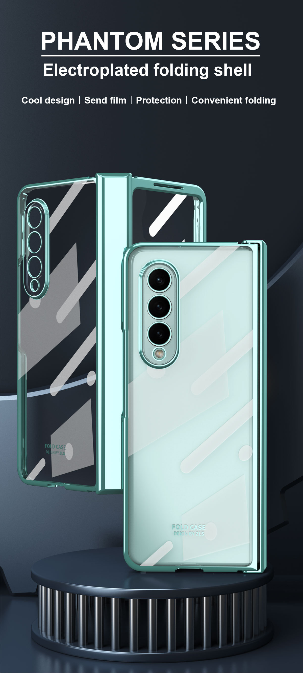 Compatible with Samsung Z Fold5/4 phone case, foldable screen Fold3 transparent electroplated case film hinge full-coverage protective case