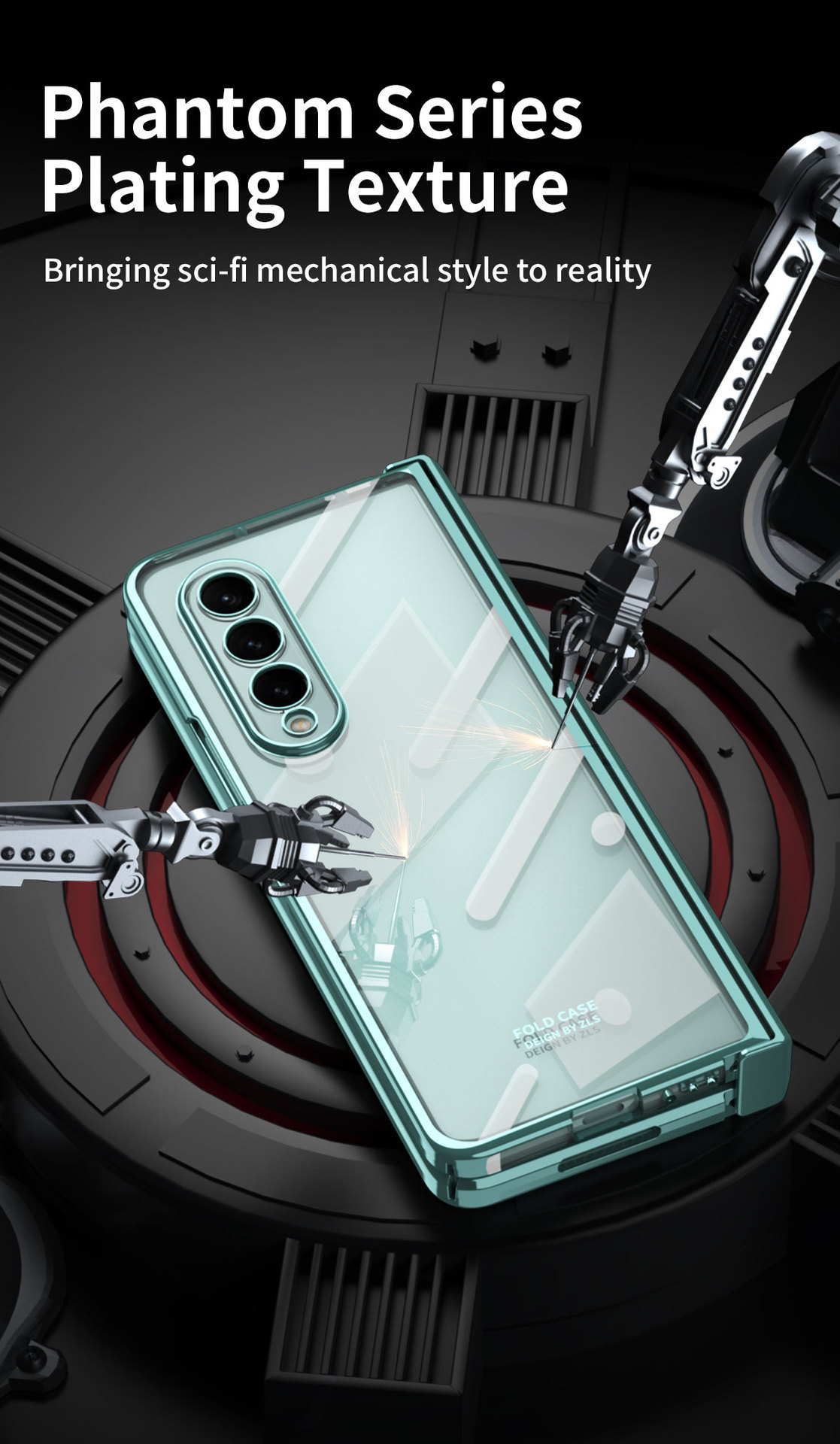 Compatible with Samsung Z Fold5/4 phone case, foldable screen Fold3 transparent electroplated case film hinge full-coverage protective case