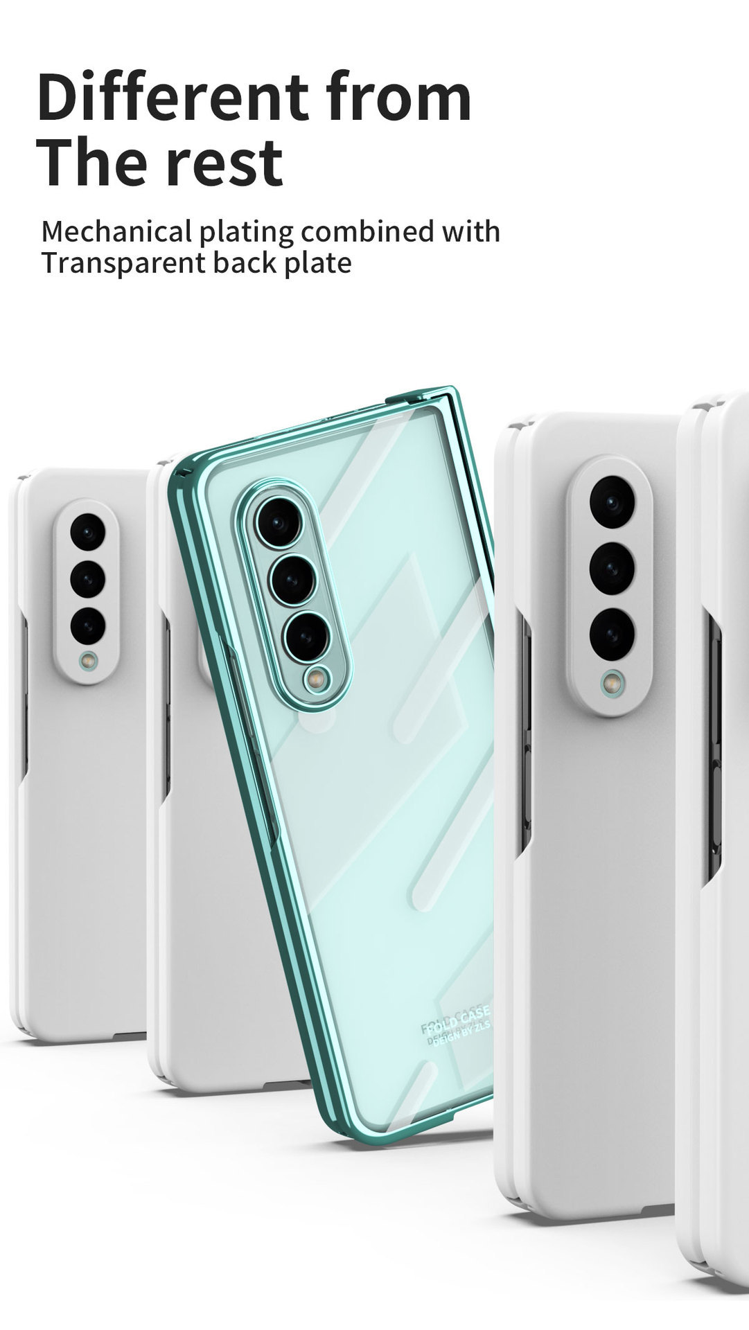 Compatible with Samsung Z Fold5/4 phone case, foldable screen Fold3 transparent electroplated case film hinge full-coverage protective case