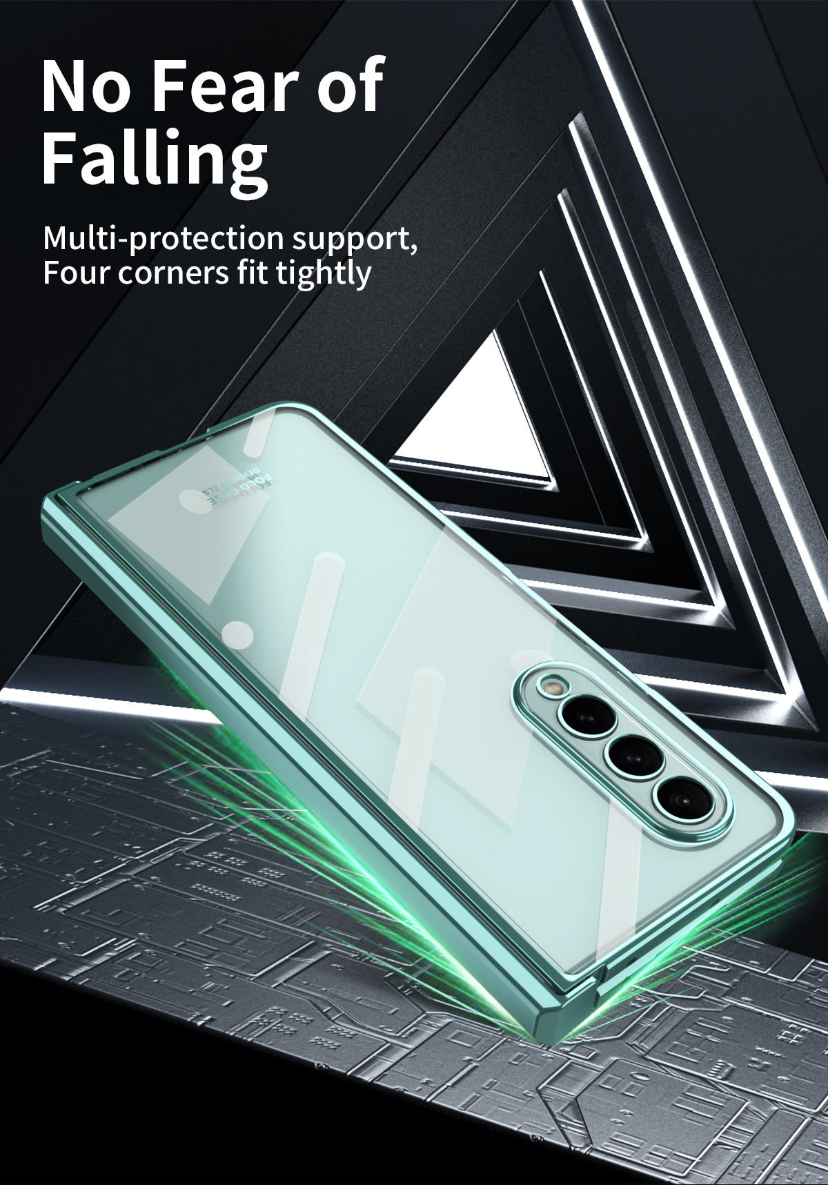 Compatible with Samsung Z Fold5/4 phone case, foldable screen Fold3 transparent electroplated case film hinge full-coverage protective case