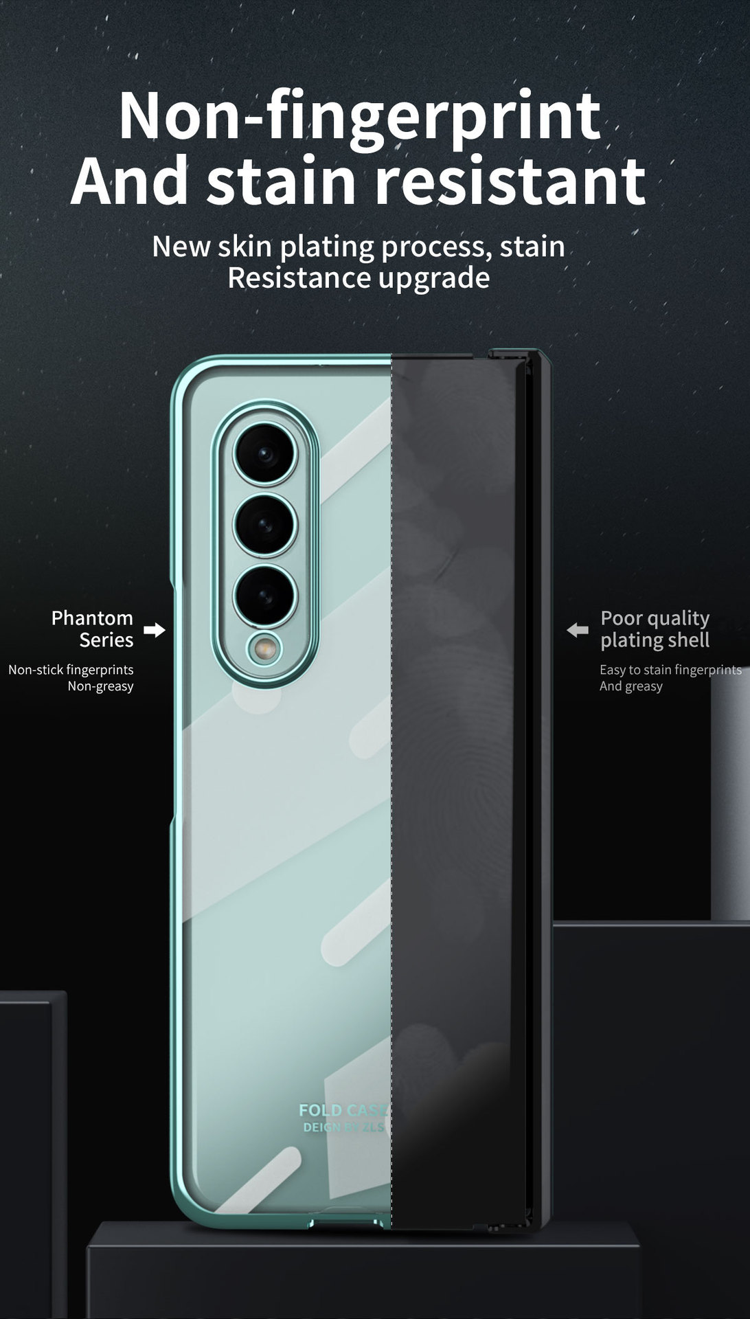 Compatible with Samsung Z Fold5/4 phone case, foldable screen Fold3 transparent electroplated case film hinge full-coverage protective case