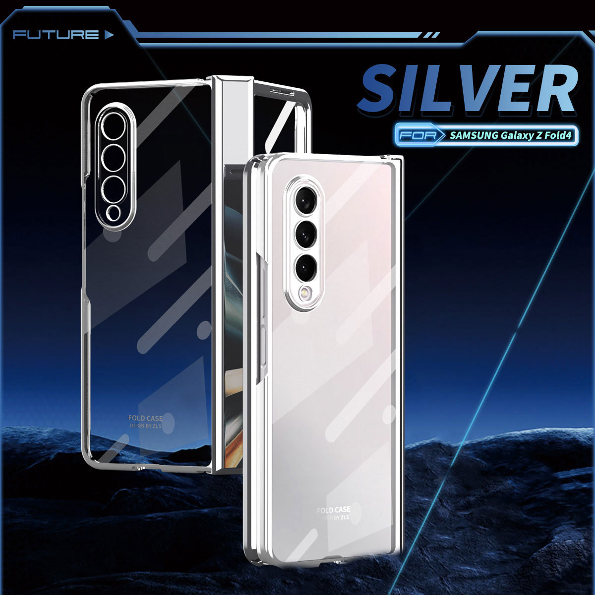 Compatible with Samsung Z Fold5/4 phone case, foldable screen Fold3 transparent electroplated case film hinge full-coverage protective case