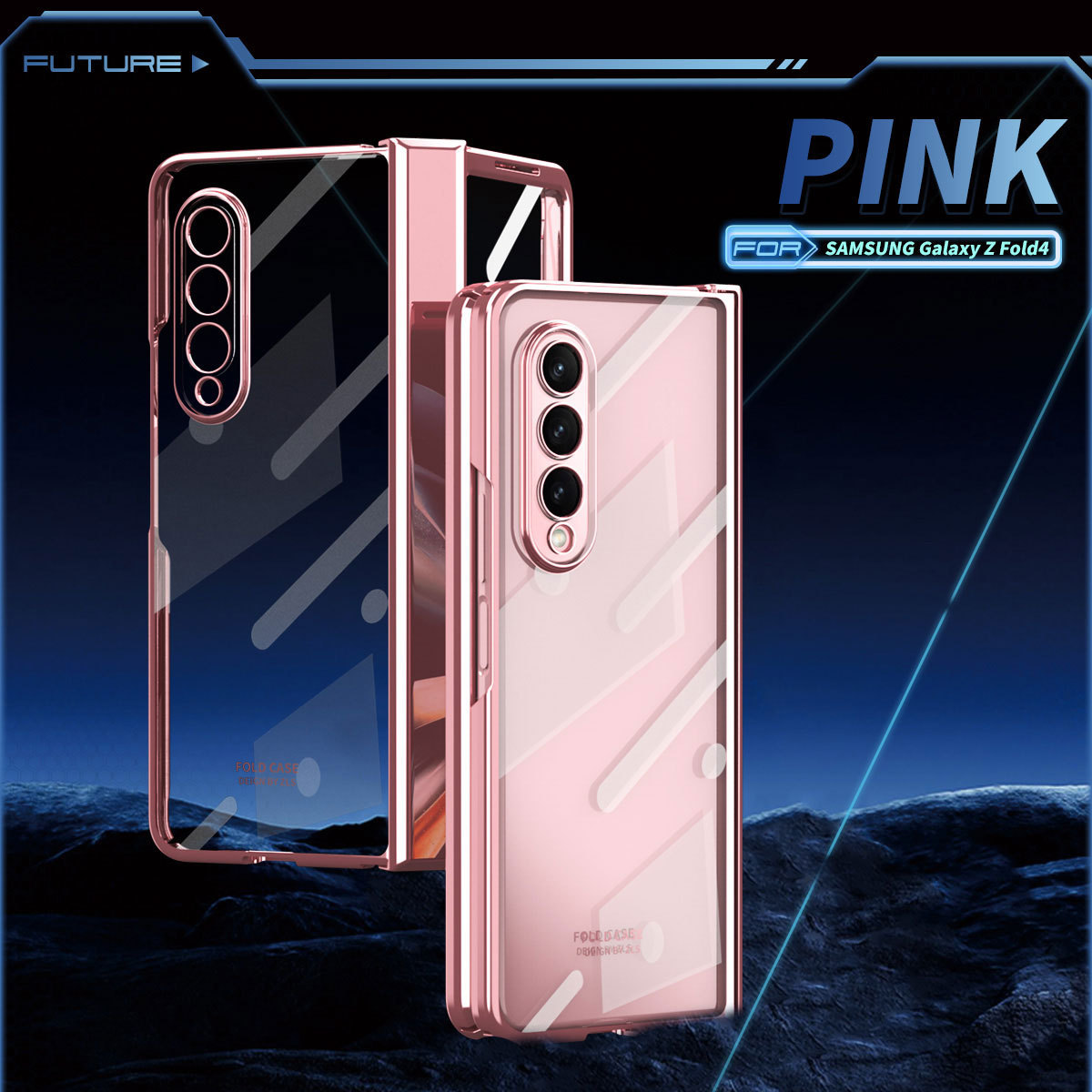 Compatible with Samsung Z Fold5/4 phone case, foldable screen Fold3 transparent electroplated case film hinge full-coverage protective case