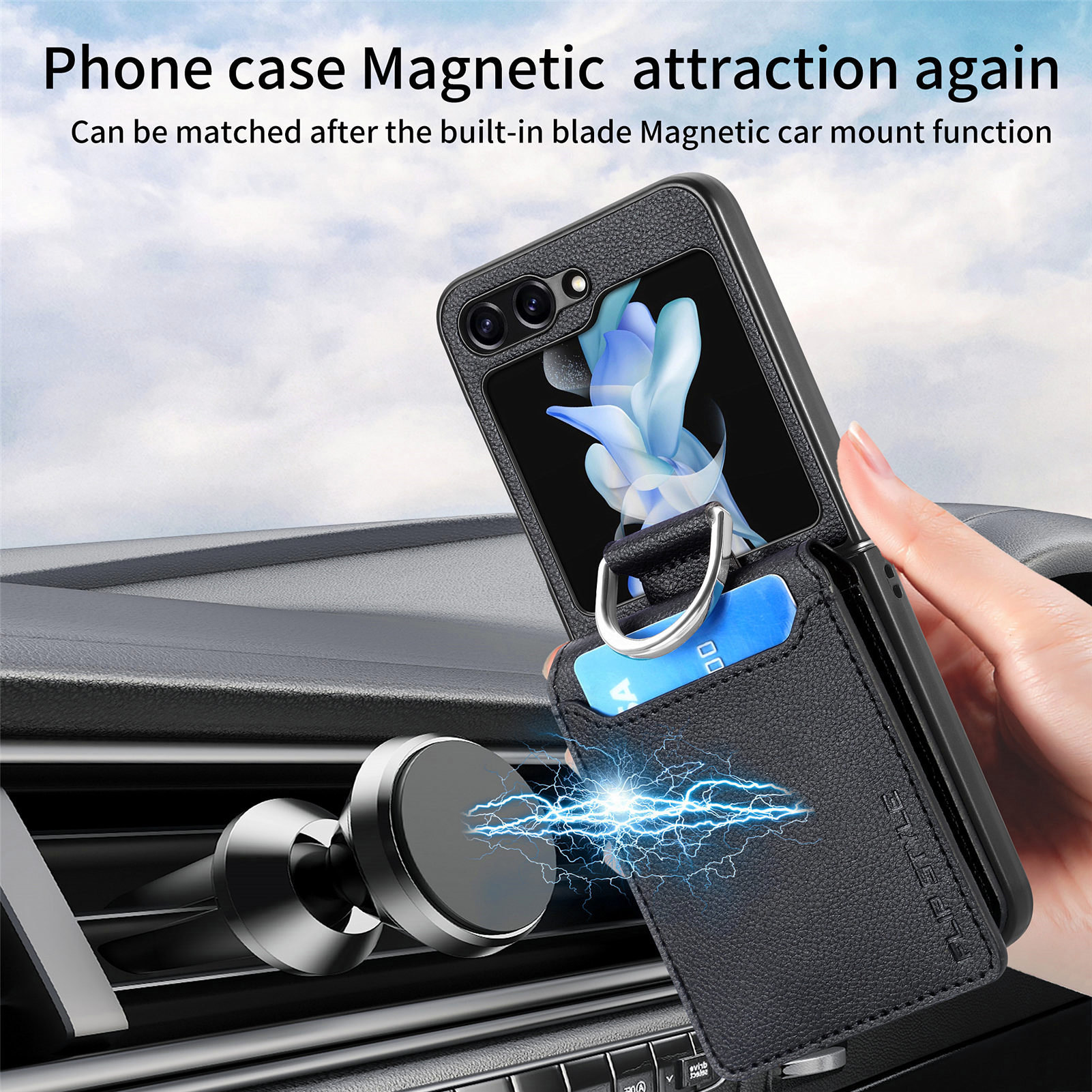 Compatible with Samsung Z Flip 8/7 phone case, 6/5 ring card holder, 4/3 folding screen, drop-proof protective case