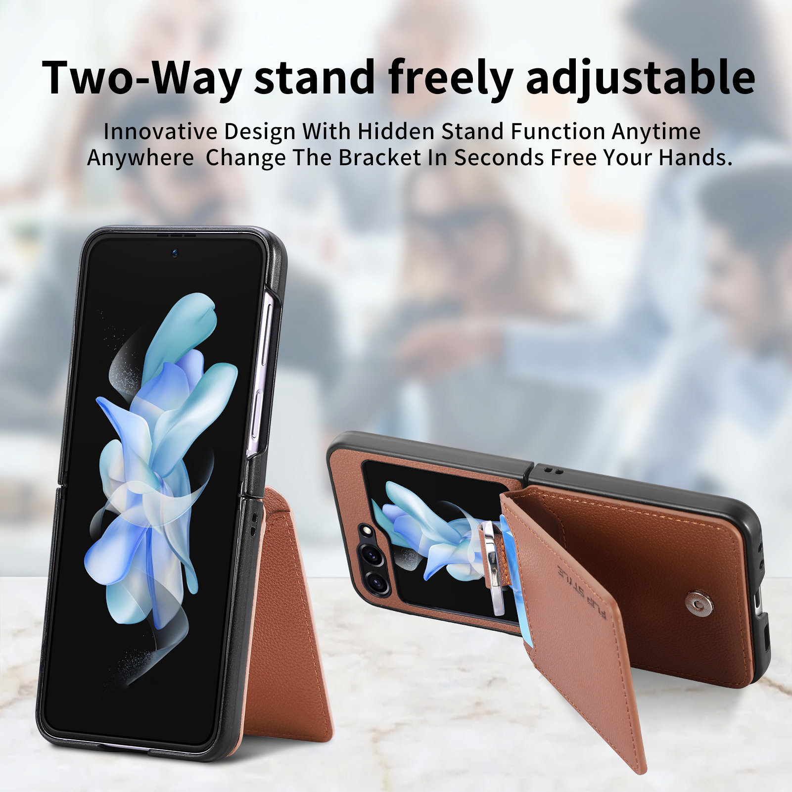 Compatible with Samsung Z Flip 8/7 phone case, 6/5 ring card holder, 4/3 folding screen, drop-proof protective case