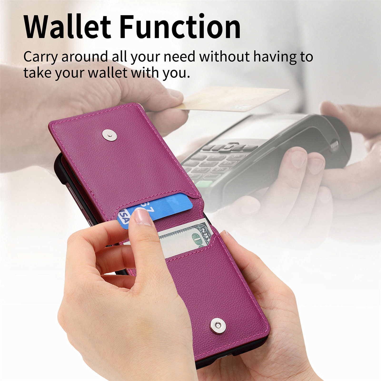 Compatible with Samsung Z Flip 8/7 phone case, 6/5 ring card holder, 4/3 folding screen, drop-proof protective case
