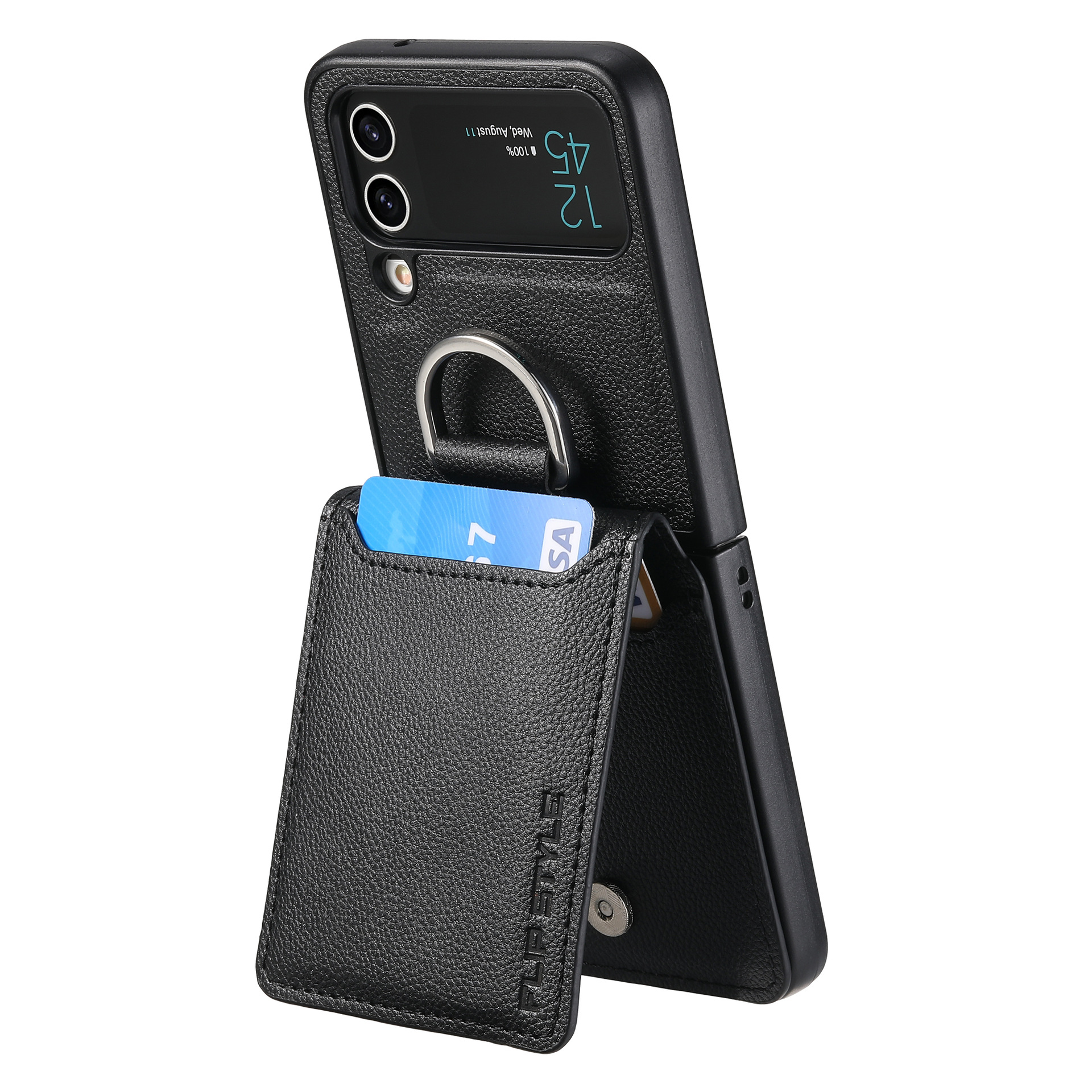 Compatible with Samsung Z Flip 8/7 phone case, 6/5 ring card holder, 4/3 folding screen, drop-proof protective case