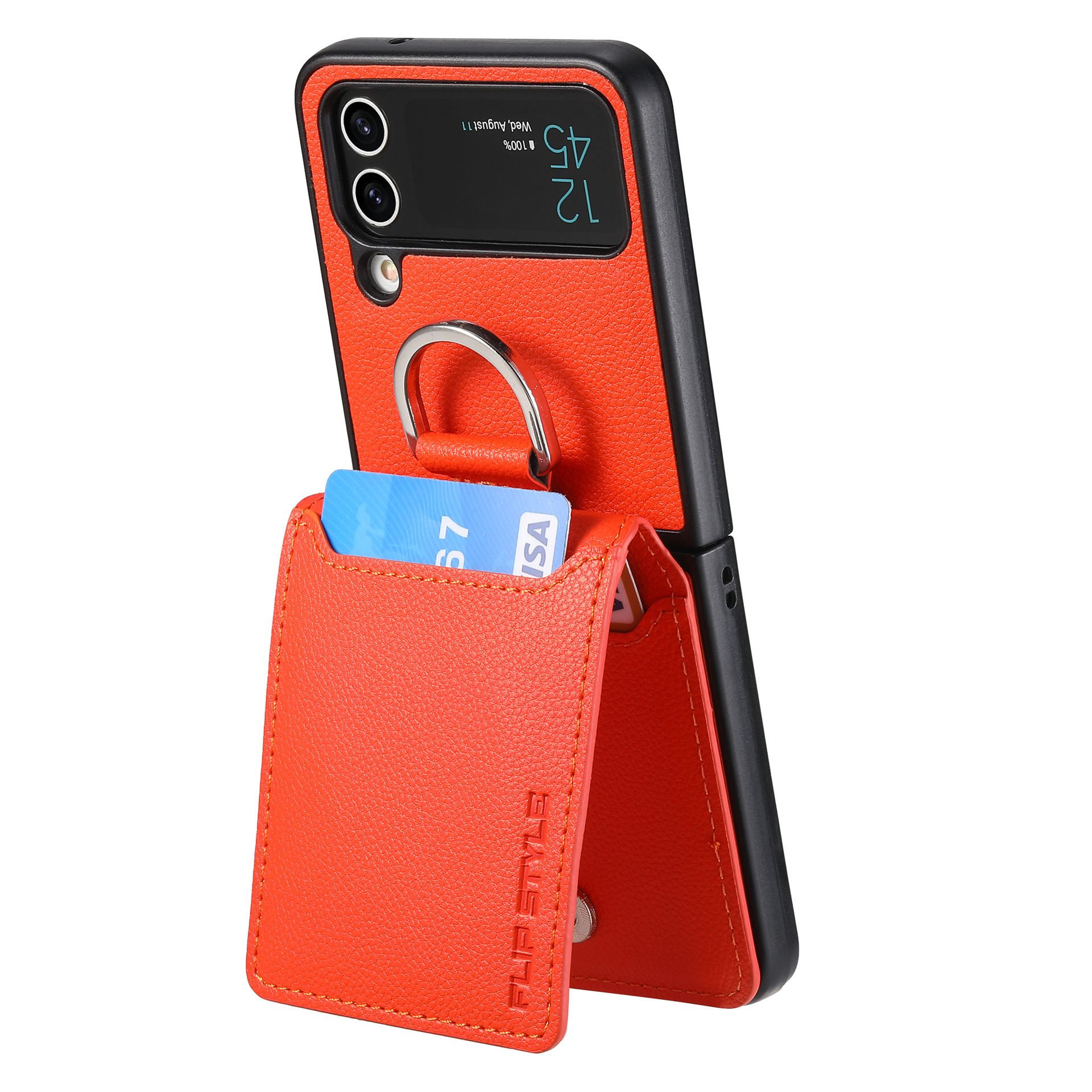 Compatible with Samsung Z Flip 8/7 phone case, 6/5 ring card holder, 4/3 folding screen, drop-proof protective case