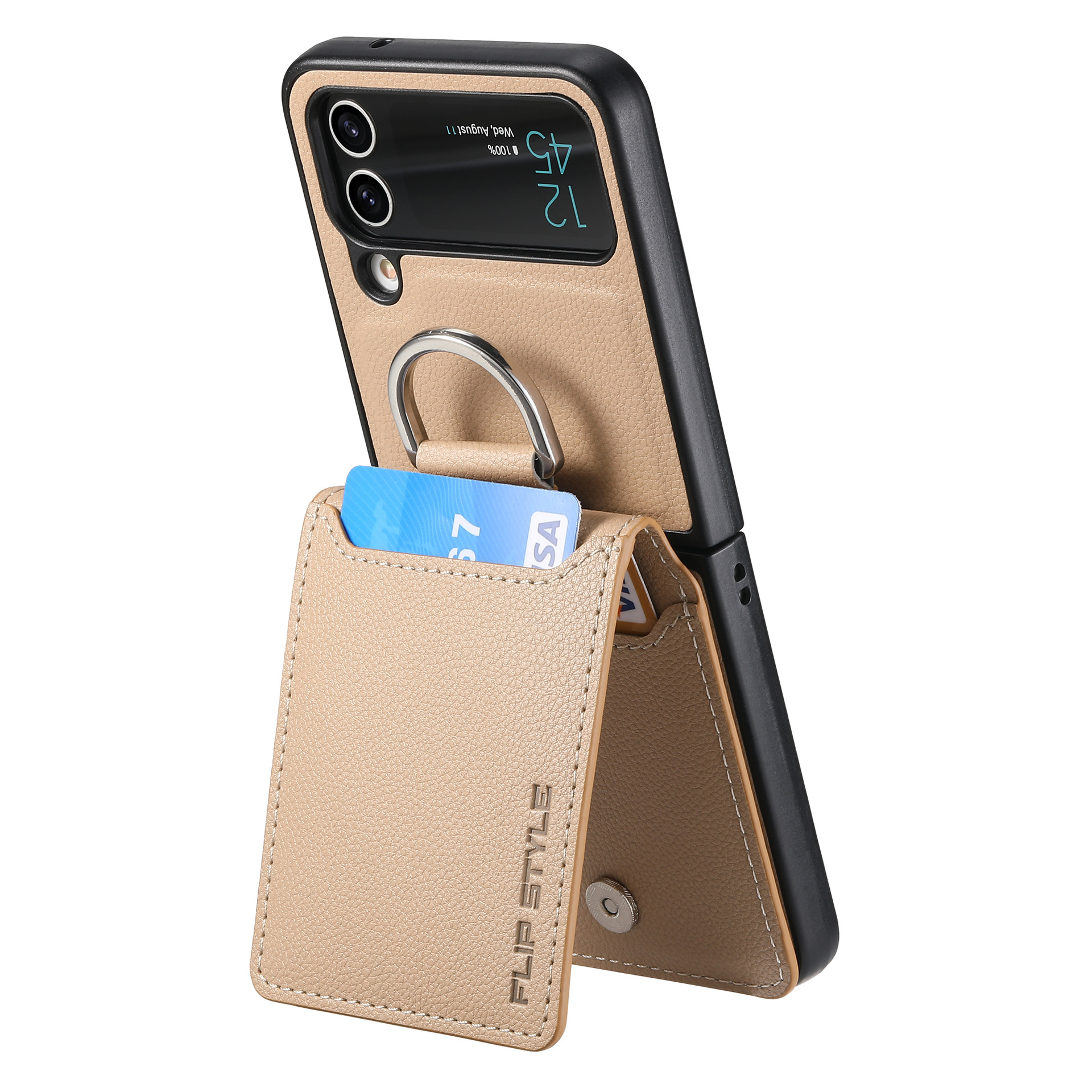 Compatible with Samsung Z Flip 8/7 phone case, 6/5 ring card holder, 4/3 folding screen, drop-proof protective case