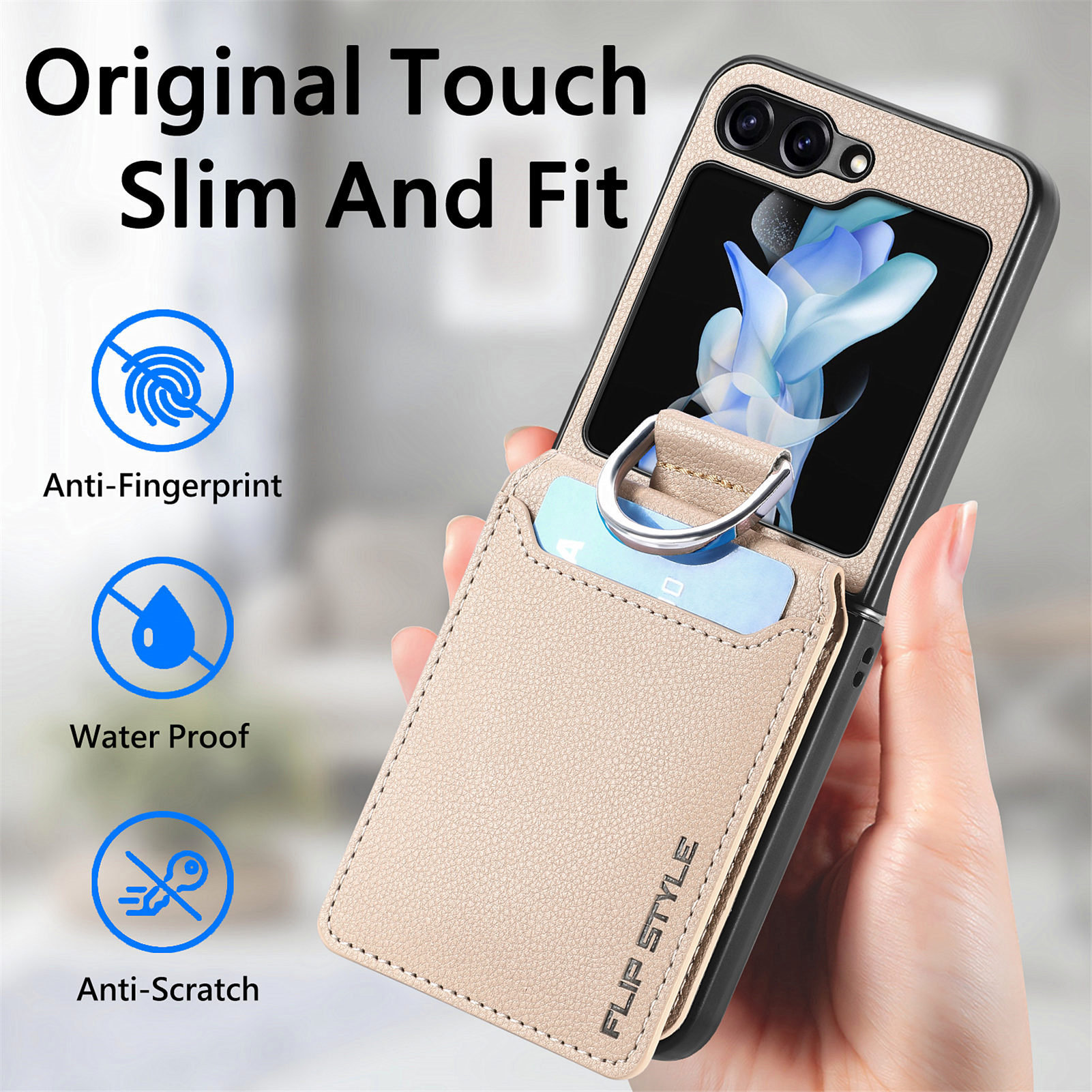 Compatible with Samsung Z Flip 8/7 phone case, 6/5 ring card holder, 4/3 folding screen, drop-proof protective case