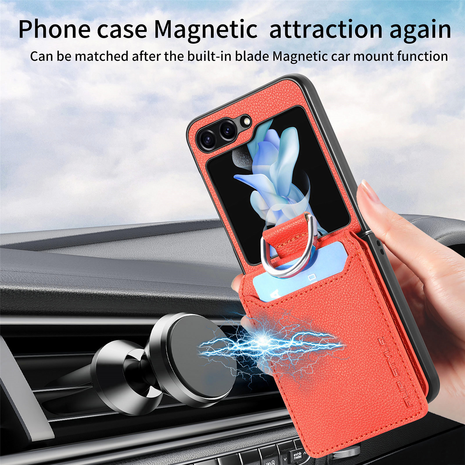Compatible with Samsung Z Flip 8/7 phone case, 6/5 ring card holder, 4/3 folding screen, drop-proof protective case