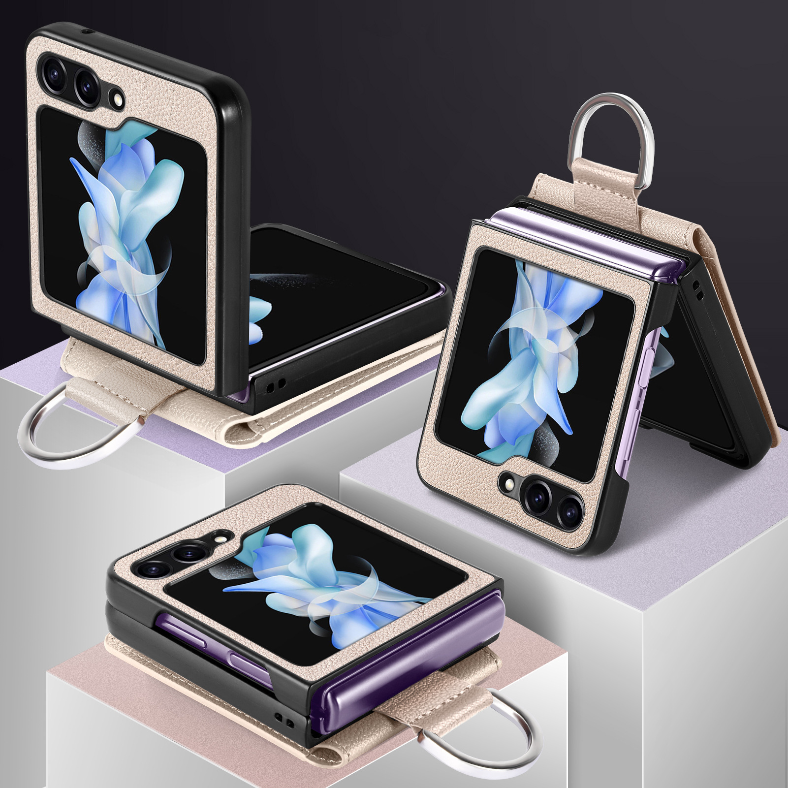 Compatible with Samsung Z Flip 8/7 phone case, 6/5 ring card holder, 4/3 folding screen, drop-proof protective case