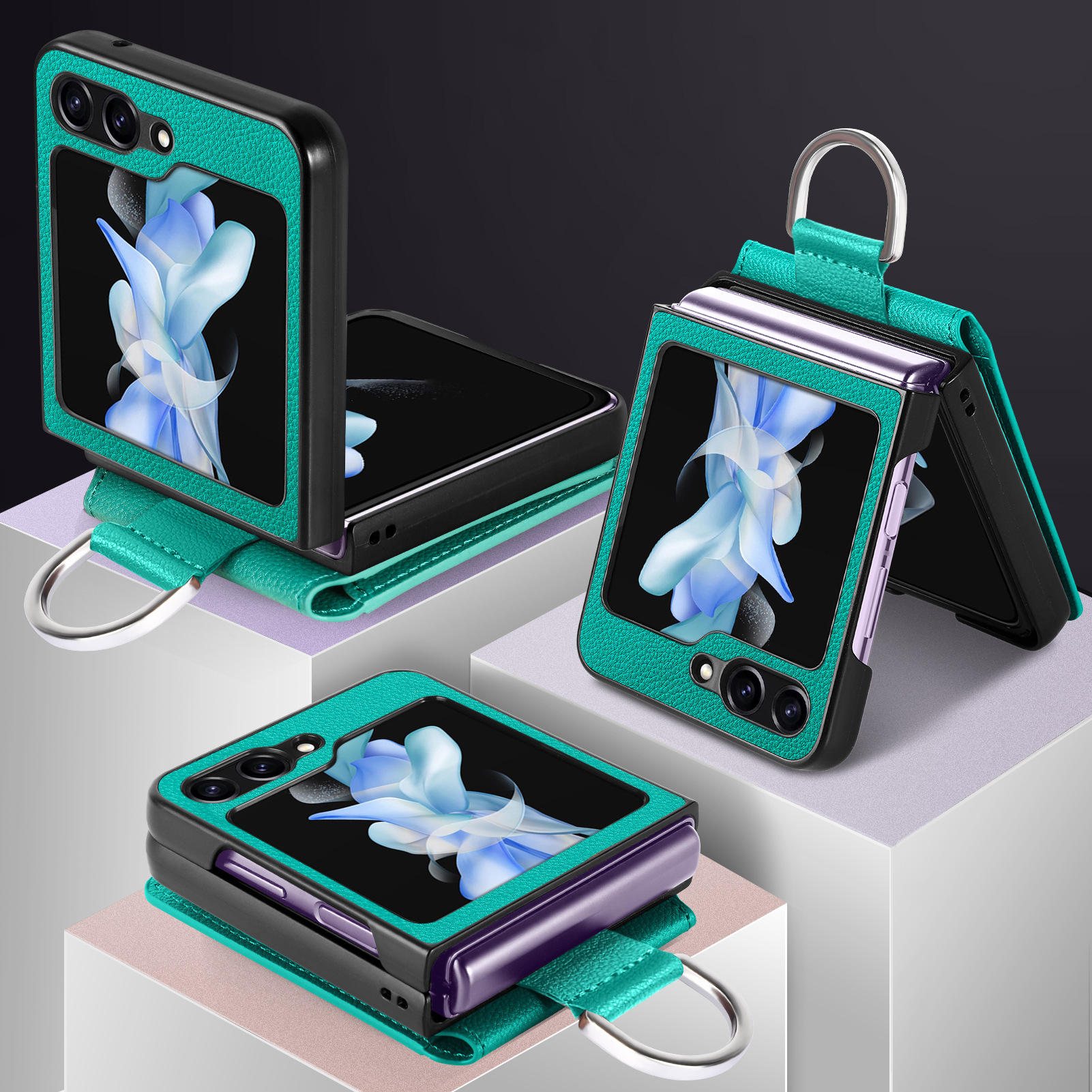 Compatible with Samsung Z Flip 8/7 phone case, 6/5 ring card holder, 4/3 folding screen, drop-proof protective case