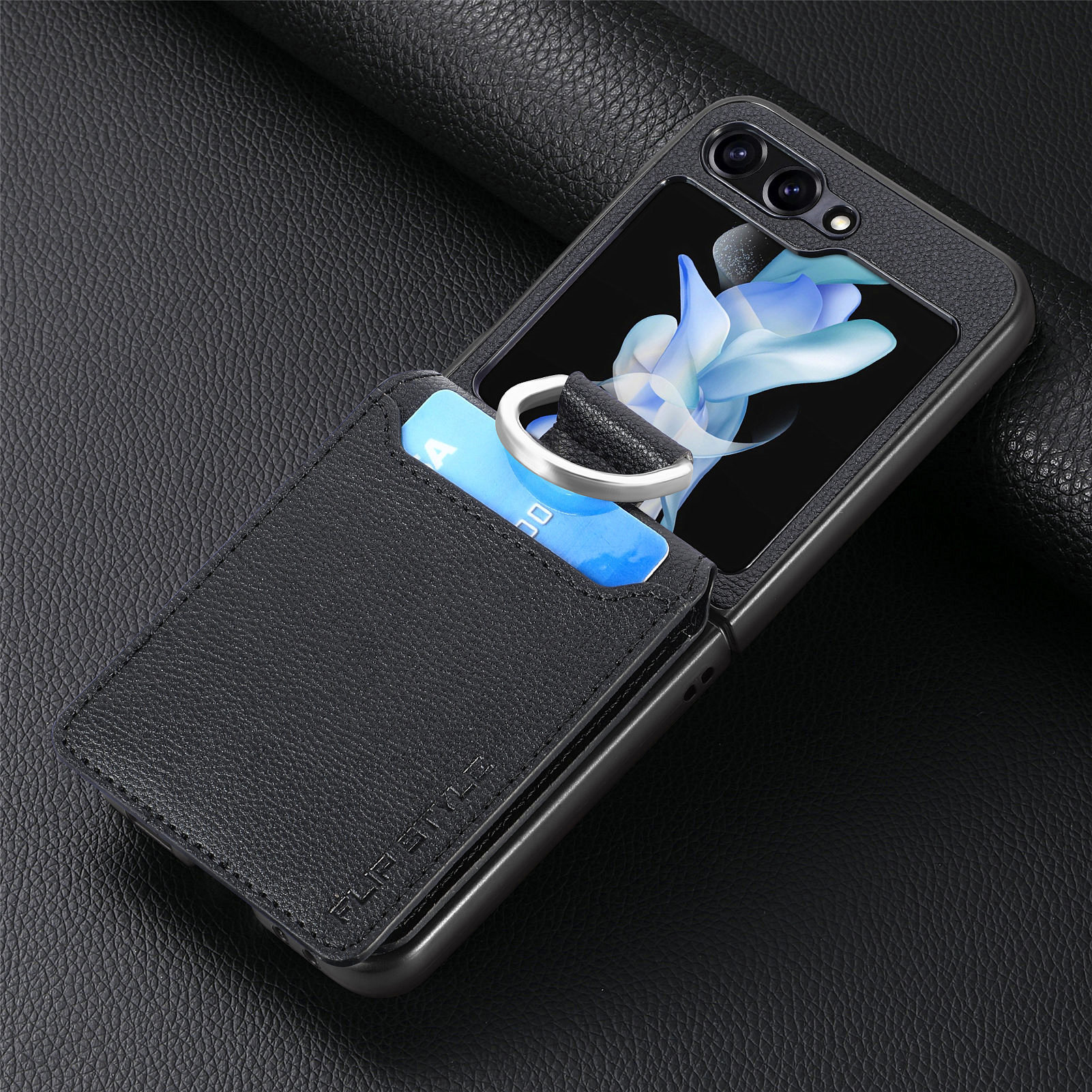 Compatible with Samsung Z Flip 8/7 phone case, 6/5 ring card holder, 4/3 folding screen, drop-proof protective case