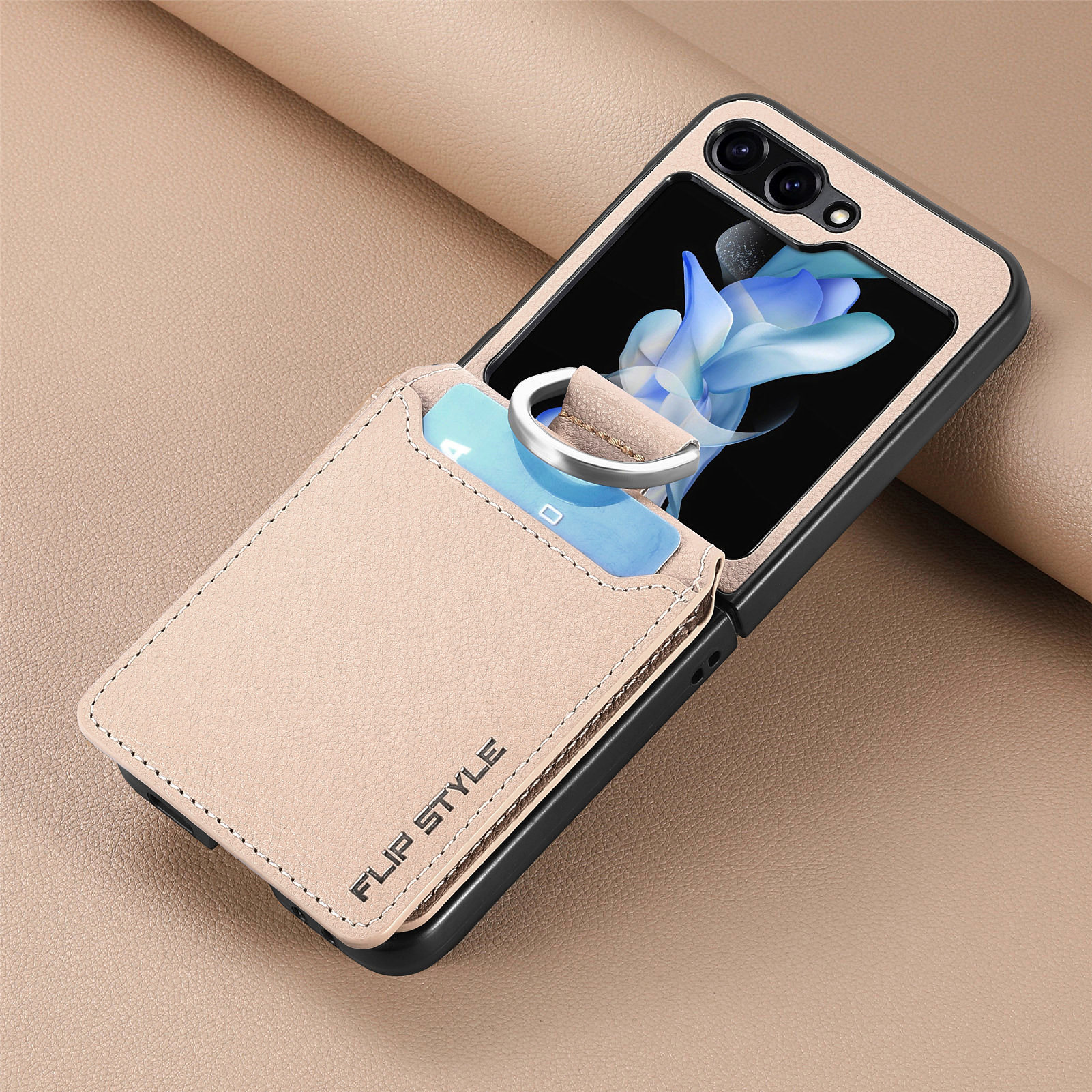 Compatible with Samsung Z Flip 8/7 phone case, 6/5 ring card holder, 4/3 folding screen, drop-proof protective case