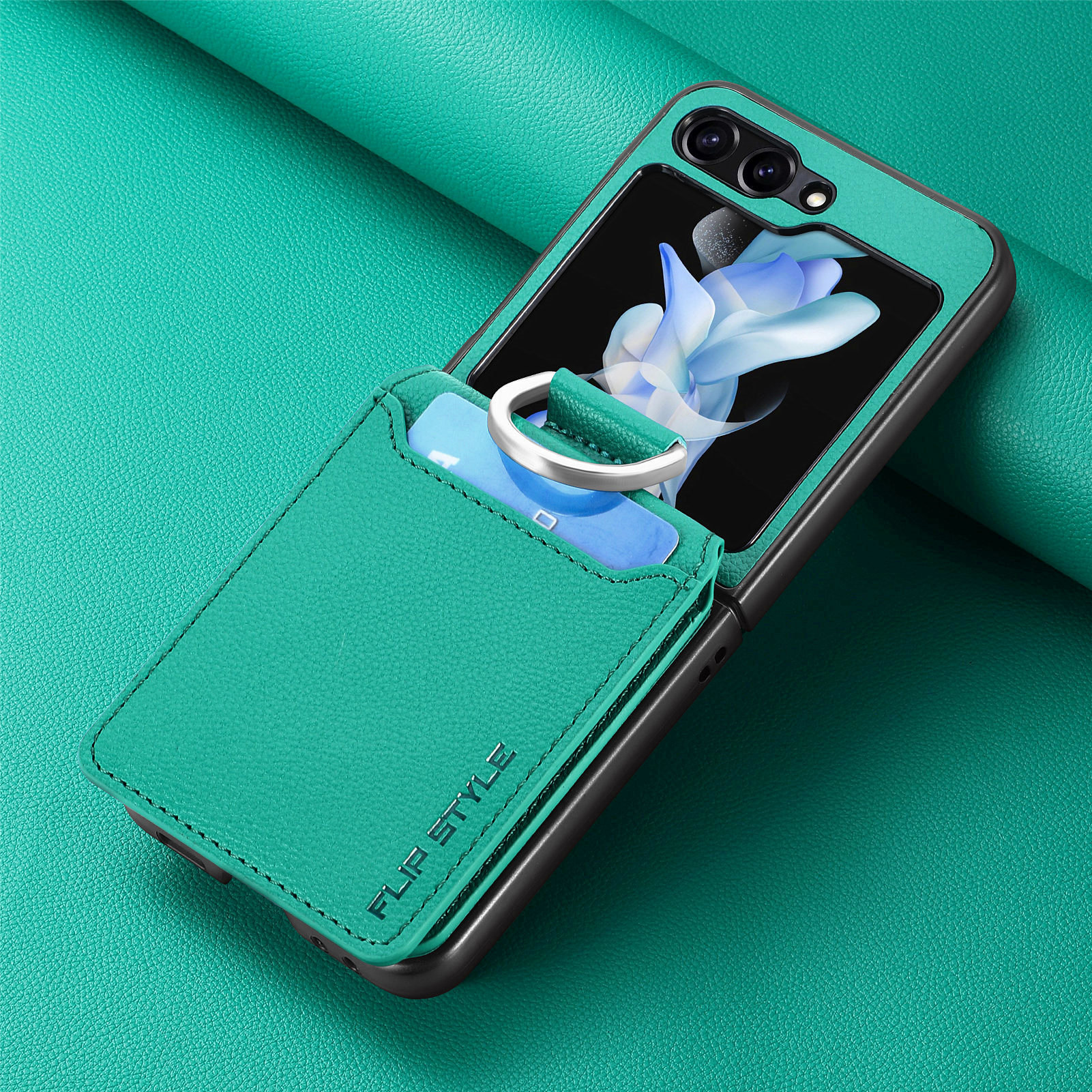 Compatible with Samsung Z Flip 8/7 phone case, 6/5 ring card holder, 4/3 folding screen, drop-proof protective case
