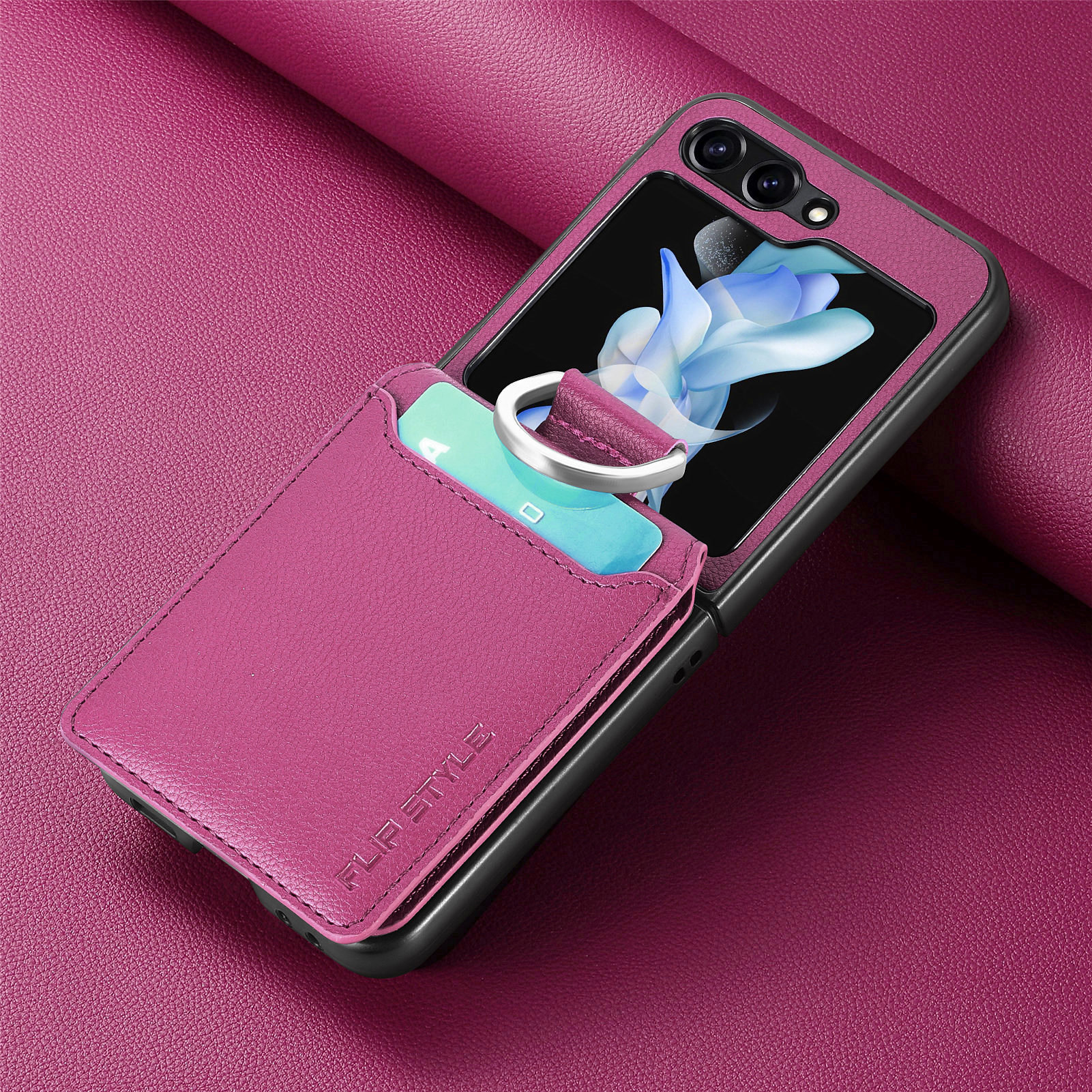 Compatible with Samsung Z Flip 8/7 phone case, 6/5 ring card holder, 4/3 folding screen, drop-proof protective case