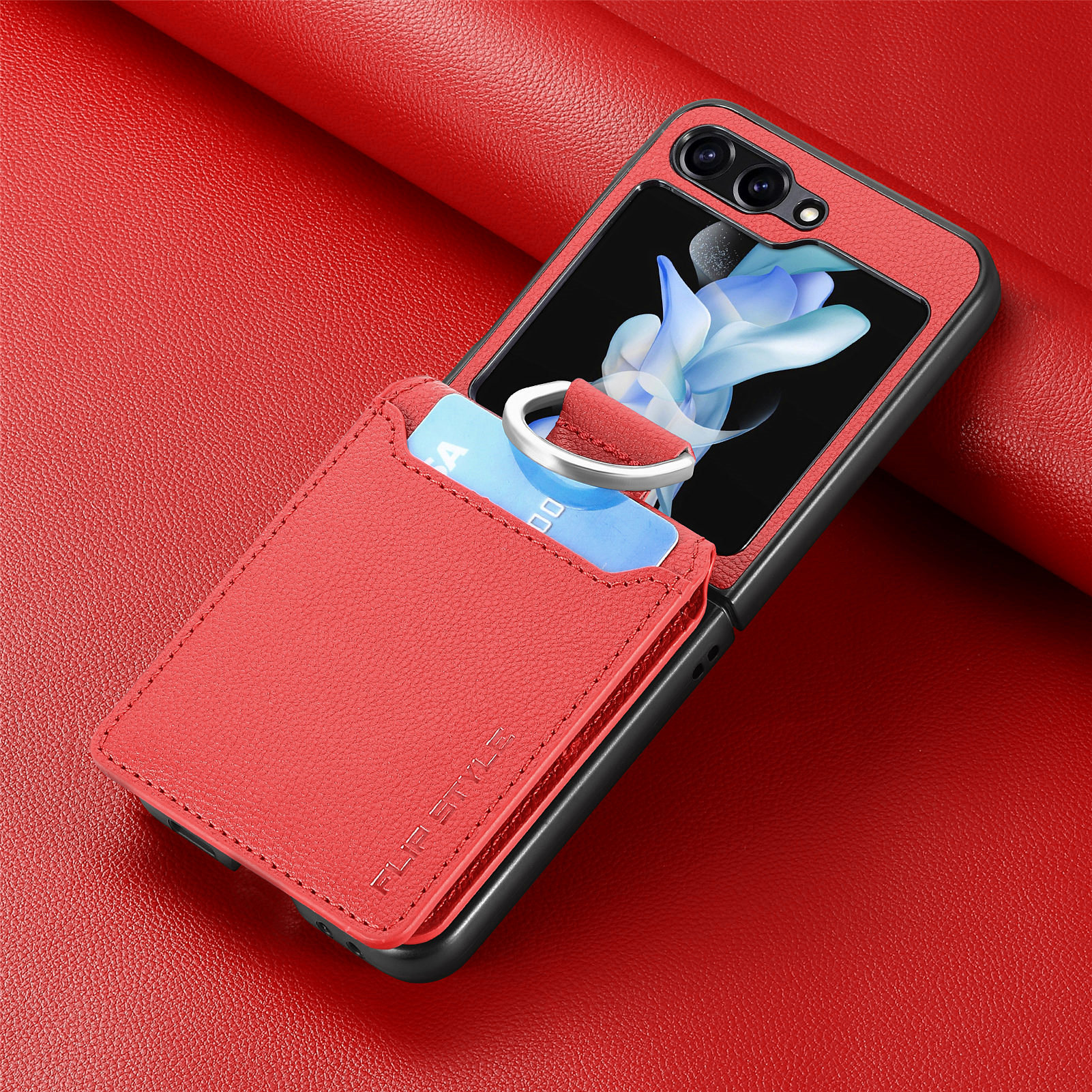Compatible with Samsung Z Flip 8/7 phone case, 6/5 ring card holder, 4/3 folding screen, drop-proof protective case