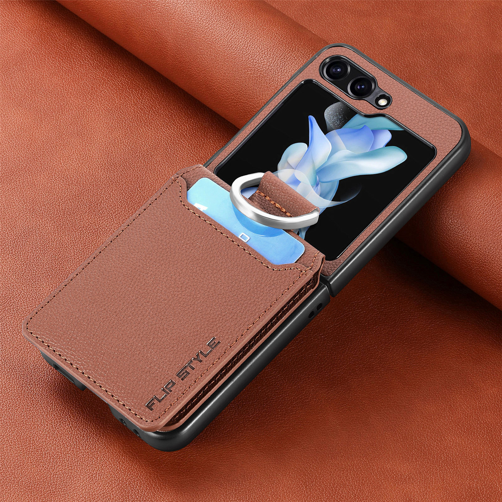 Compatible with Samsung Z Flip 8/7 phone case, 6/5 ring card holder, 4/3 folding screen, drop-proof protective case