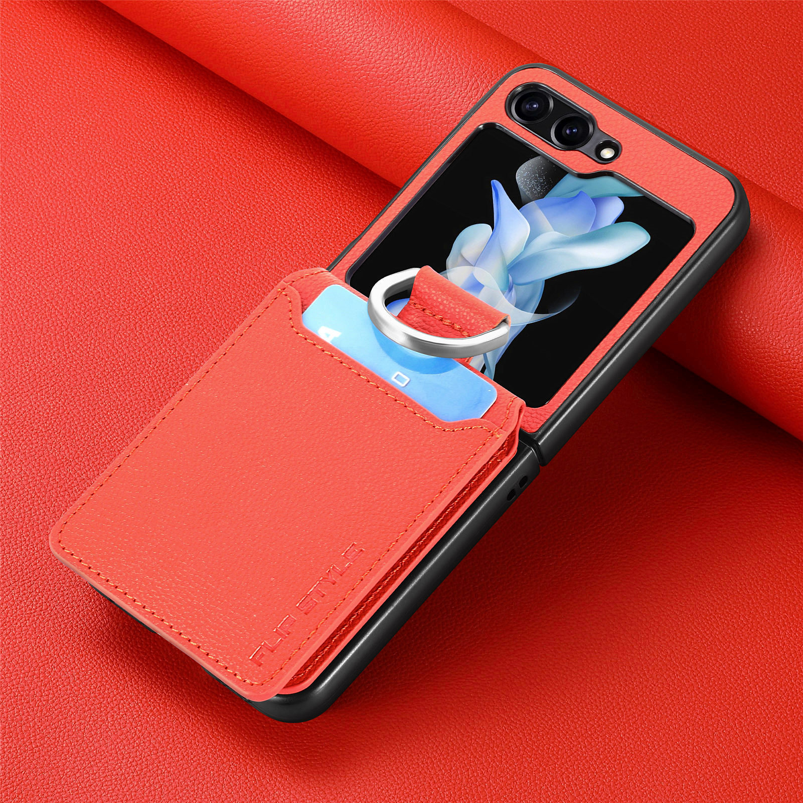 Compatible with Samsung Z Flip 8/7 phone case, 6/5 ring card holder, 4/3 folding screen, drop-proof protective case