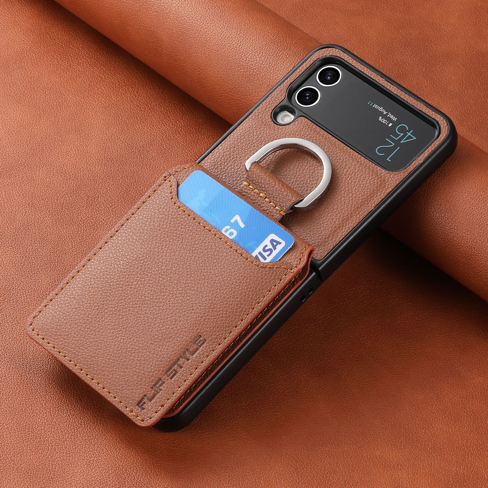 Compatible with Samsung Z Flip 8/7 phone case, 6/5 ring card holder, 4/3 folding screen, drop-proof protective case