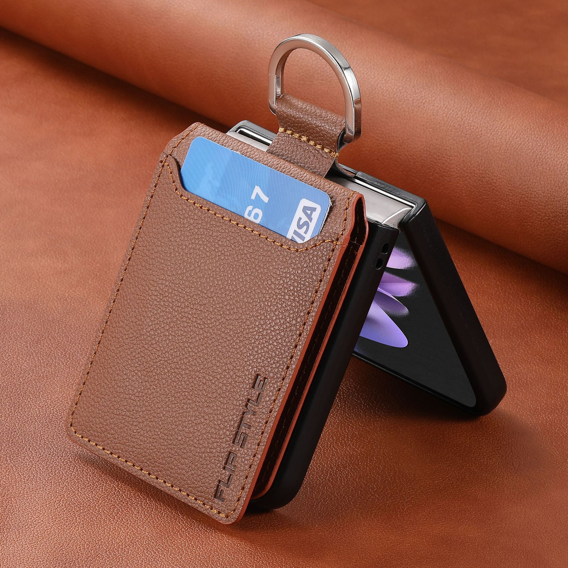 Compatible with Samsung Z Flip 8/7 phone case, 6/5 ring card holder, 4/3 folding screen, drop-proof protective case