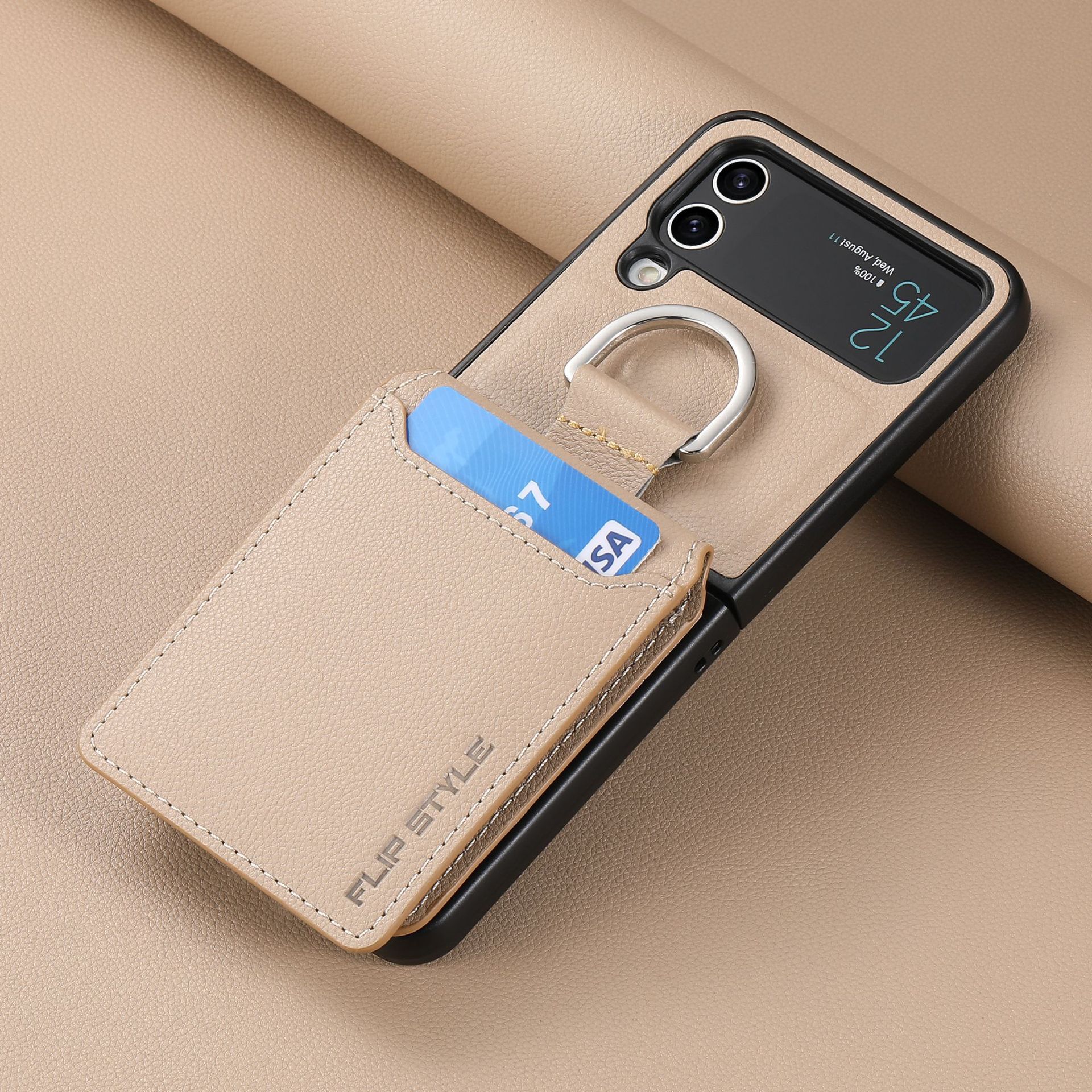 Compatible with Samsung Z Flip 8/7 phone case, 6/5 ring card holder, 4/3 folding screen, drop-proof protective case