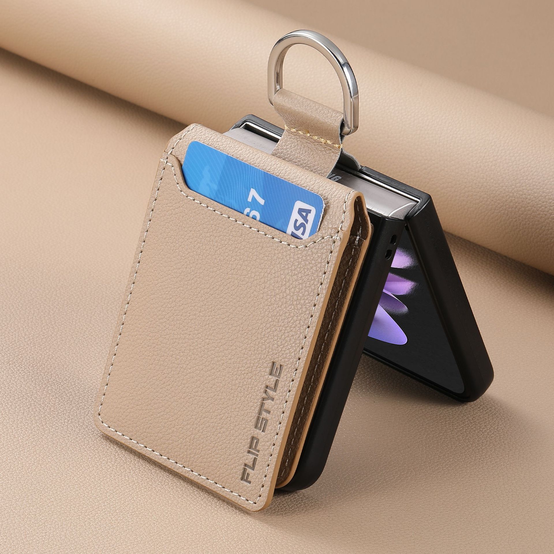 Compatible with Samsung Z Flip 8/7 phone case, 6/5 ring card holder, 4/3 folding screen, drop-proof protective case