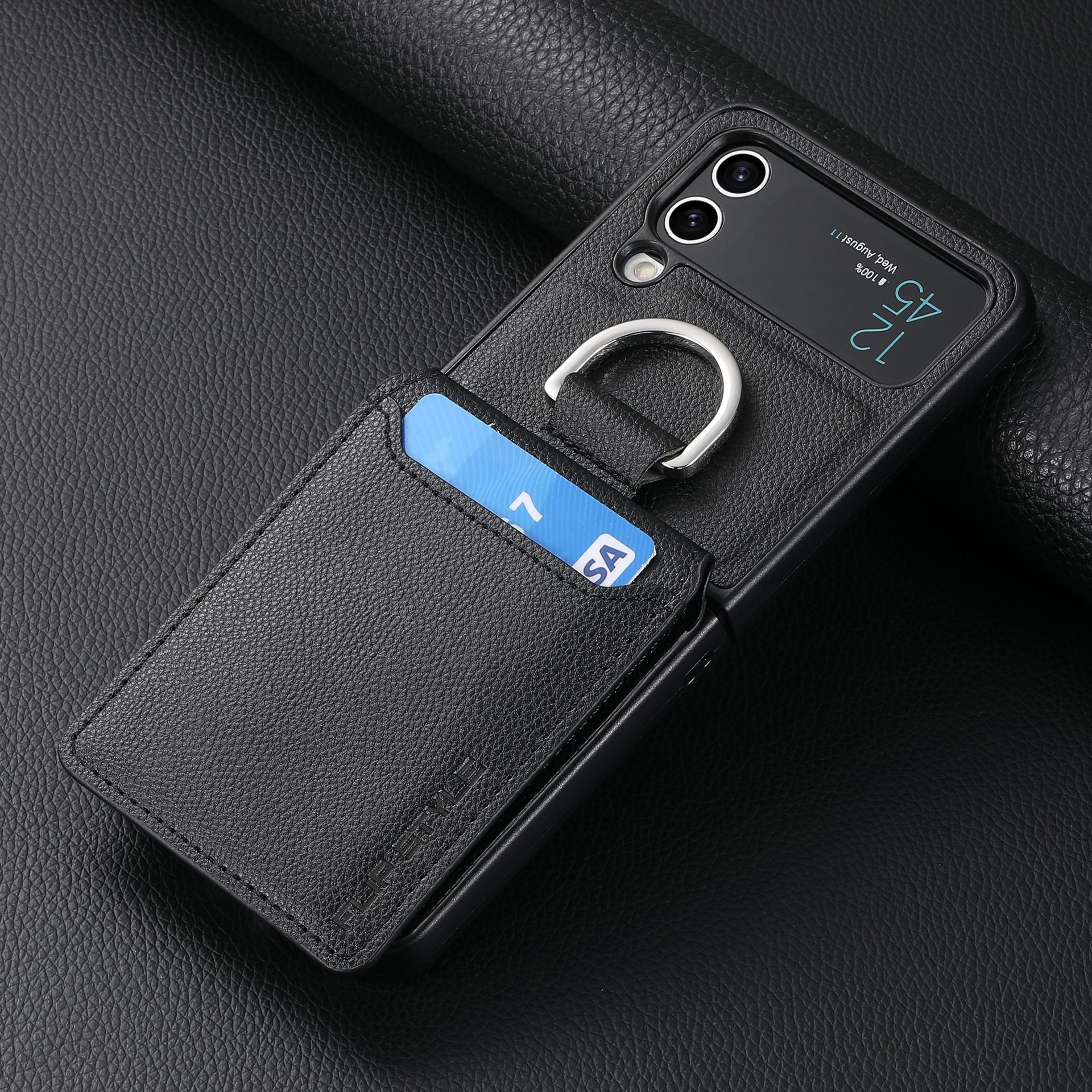 Compatible with Samsung Z Flip 8/7 phone case, 6/5 ring card holder, 4/3 folding screen, drop-proof protective case