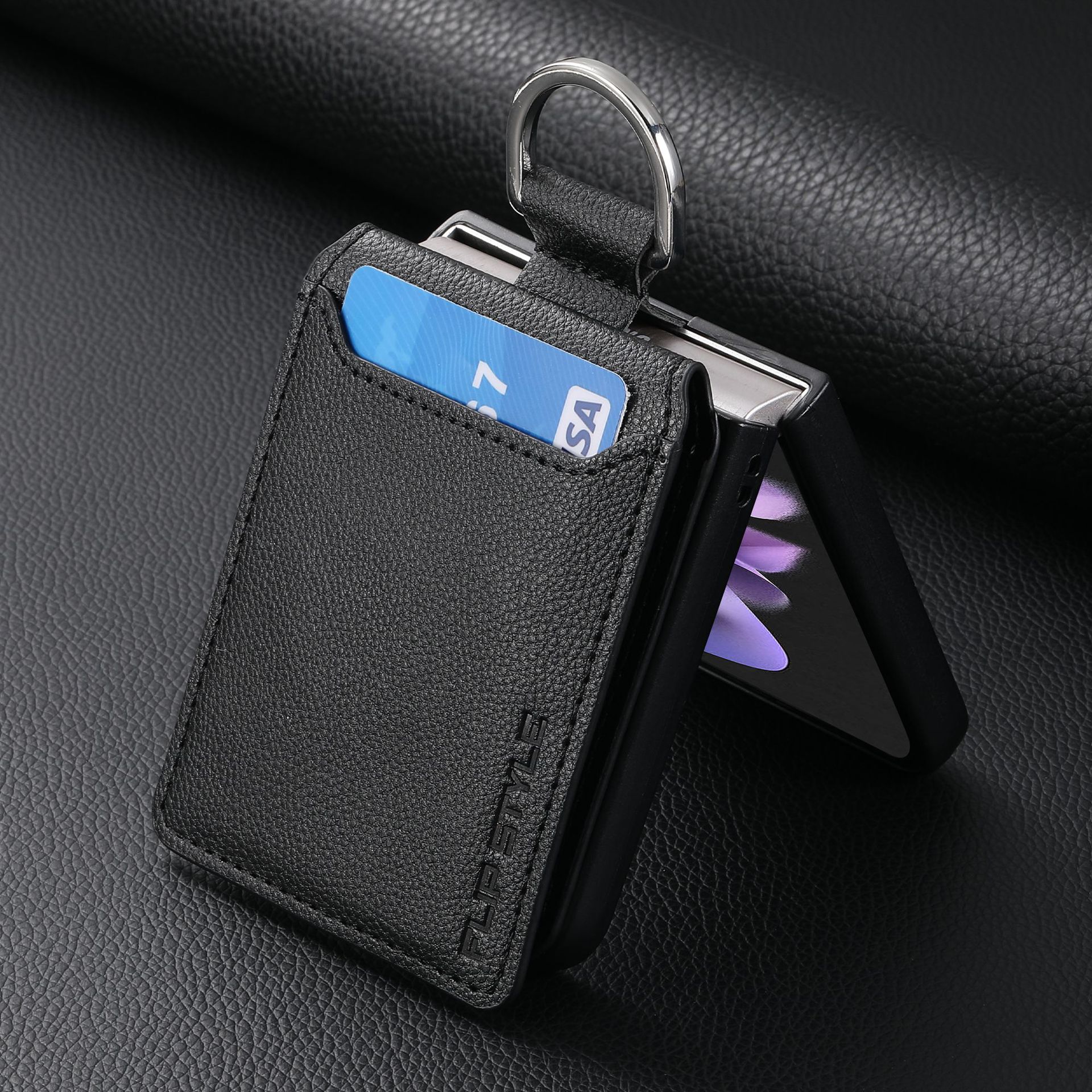 Compatible with Samsung Z Flip 8/7 phone case, 6/5 ring card holder, 4/3 folding screen, drop-proof protective case