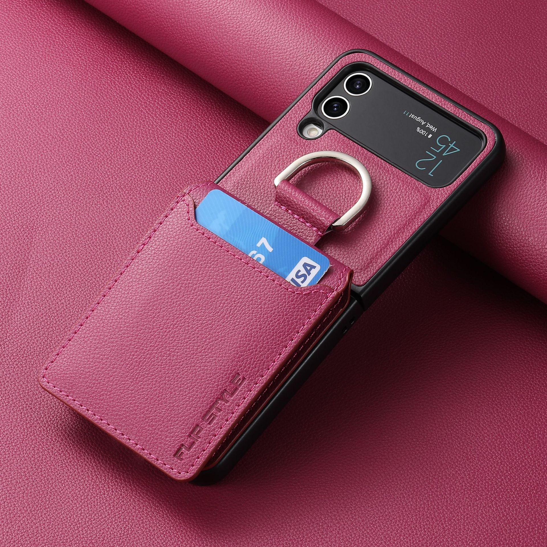Compatible with Samsung Z Flip 8/7 phone case, 6/5 ring card holder, 4/3 folding screen, drop-proof protective case