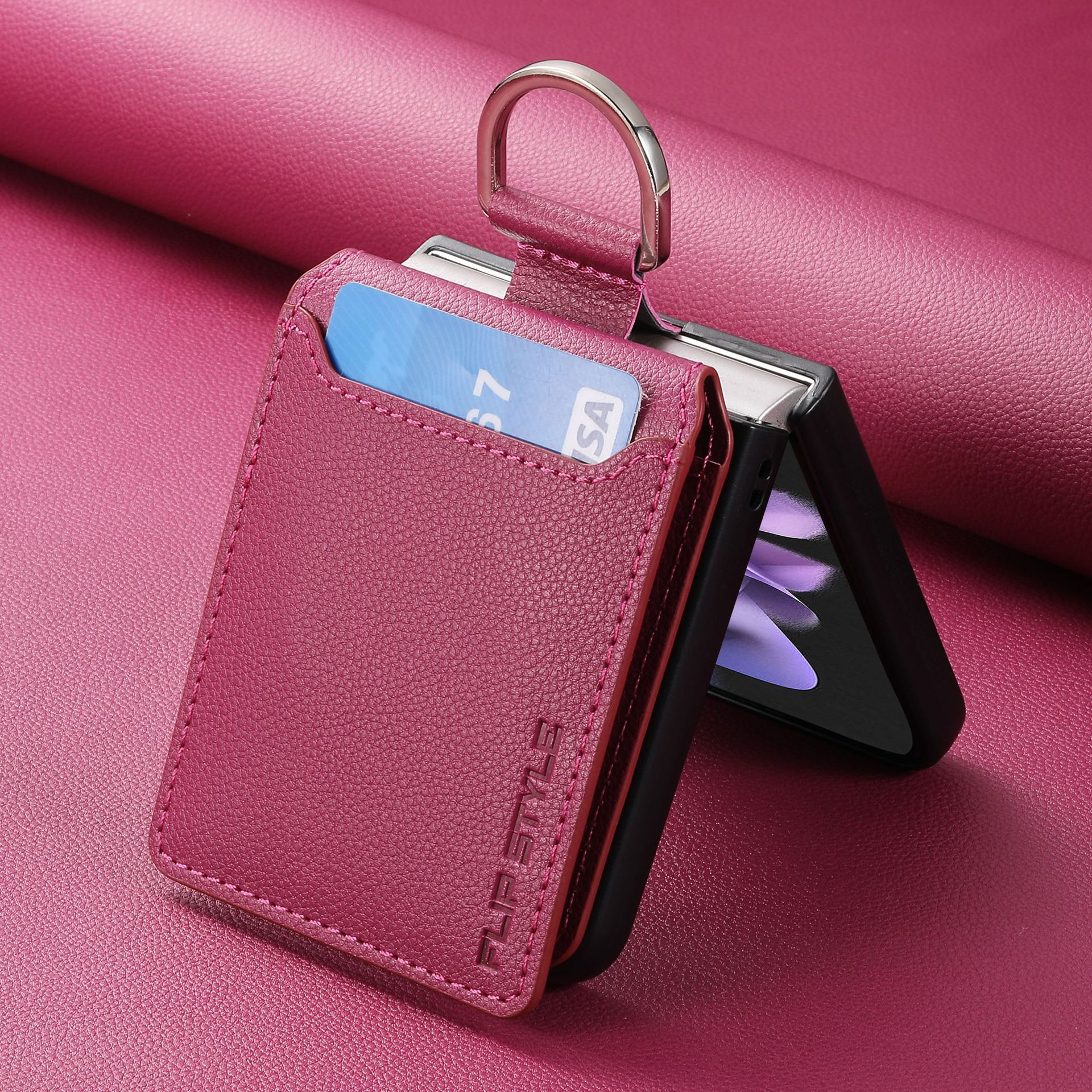 Compatible with Samsung Z Flip 8/7 phone case, 6/5 ring card holder, 4/3 folding screen, drop-proof protective case