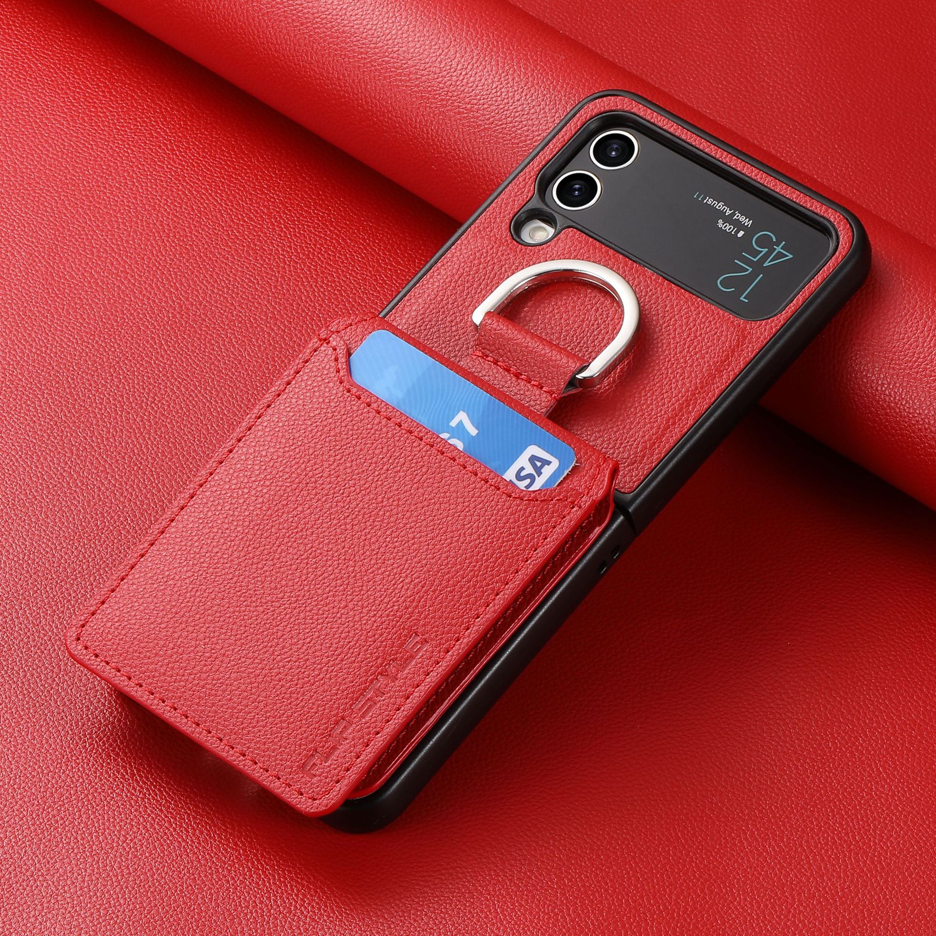 Compatible with Samsung Z Flip 8/7 phone case, 6/5 ring card holder, 4/3 folding screen, drop-proof protective case