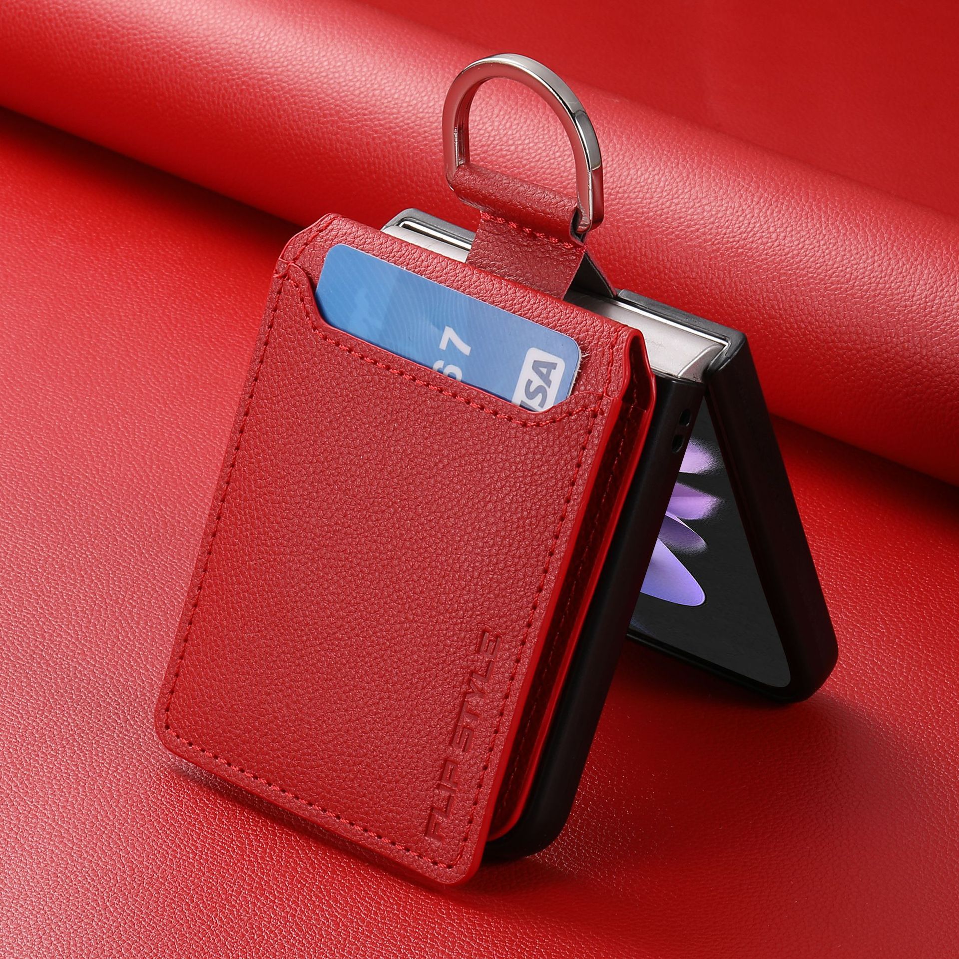 Compatible with Samsung Z Flip 8/7 phone case, 6/5 ring card holder, 4/3 folding screen, drop-proof protective case
