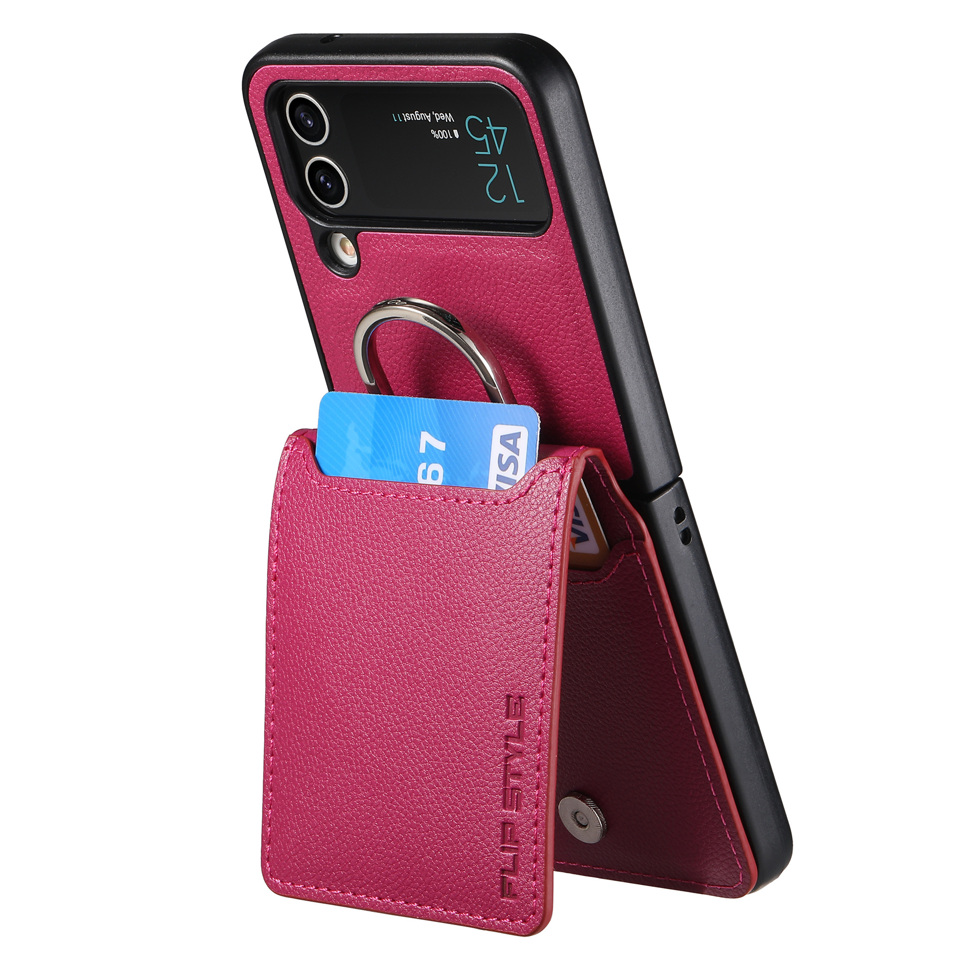 Compatible with Samsung Z Flip 8/7 phone case, 6/5 ring card holder, 4/3 folding screen, drop-proof protective case