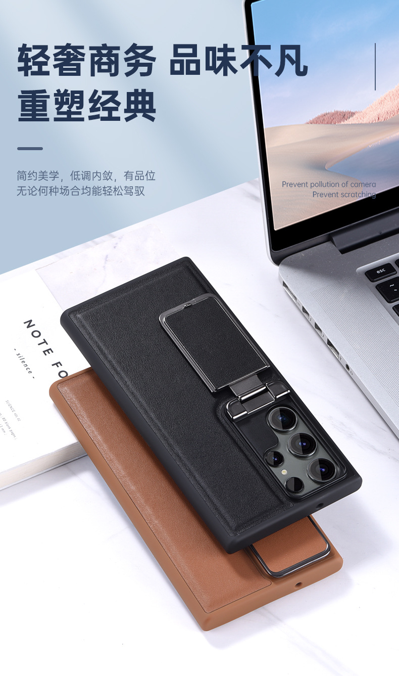 Compatible with Samsung S26 Ultra phone case, S25U flip lens holder, top-grain cowhide 24U shockproof protective case
