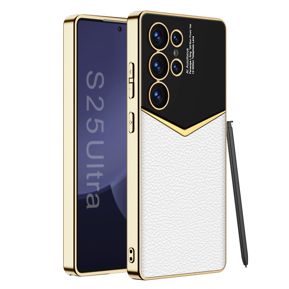 Compatible with Samsung S26 Ultra phone case, S25/24 Ultra electroplated vegan leather, S23U full-coverage shockproof protective case