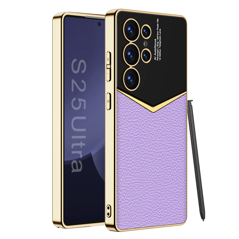 Compatible with Samsung S26 Ultra phone case, S25/24 Ultra electroplated vegan leather, S23U full-coverage shockproof protective case