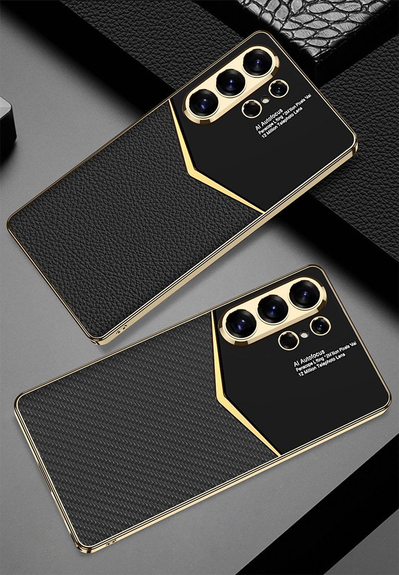 Compatible with Samsung S26 Ultra phone case, S25/24 Ultra electroplated vegan leather, S23U full-coverage shockproof protective case