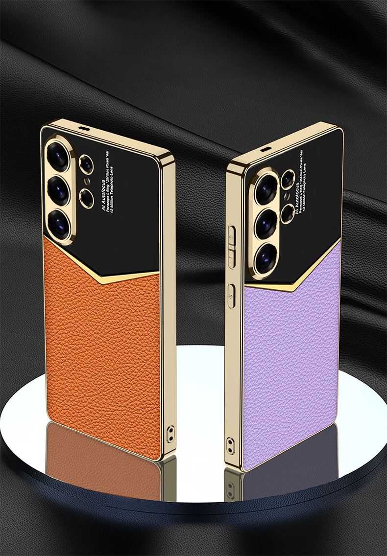 Compatible with Samsung S26 Ultra phone case, S25/24 Ultra electroplated vegan leather, S23U full-coverage shockproof protective case
